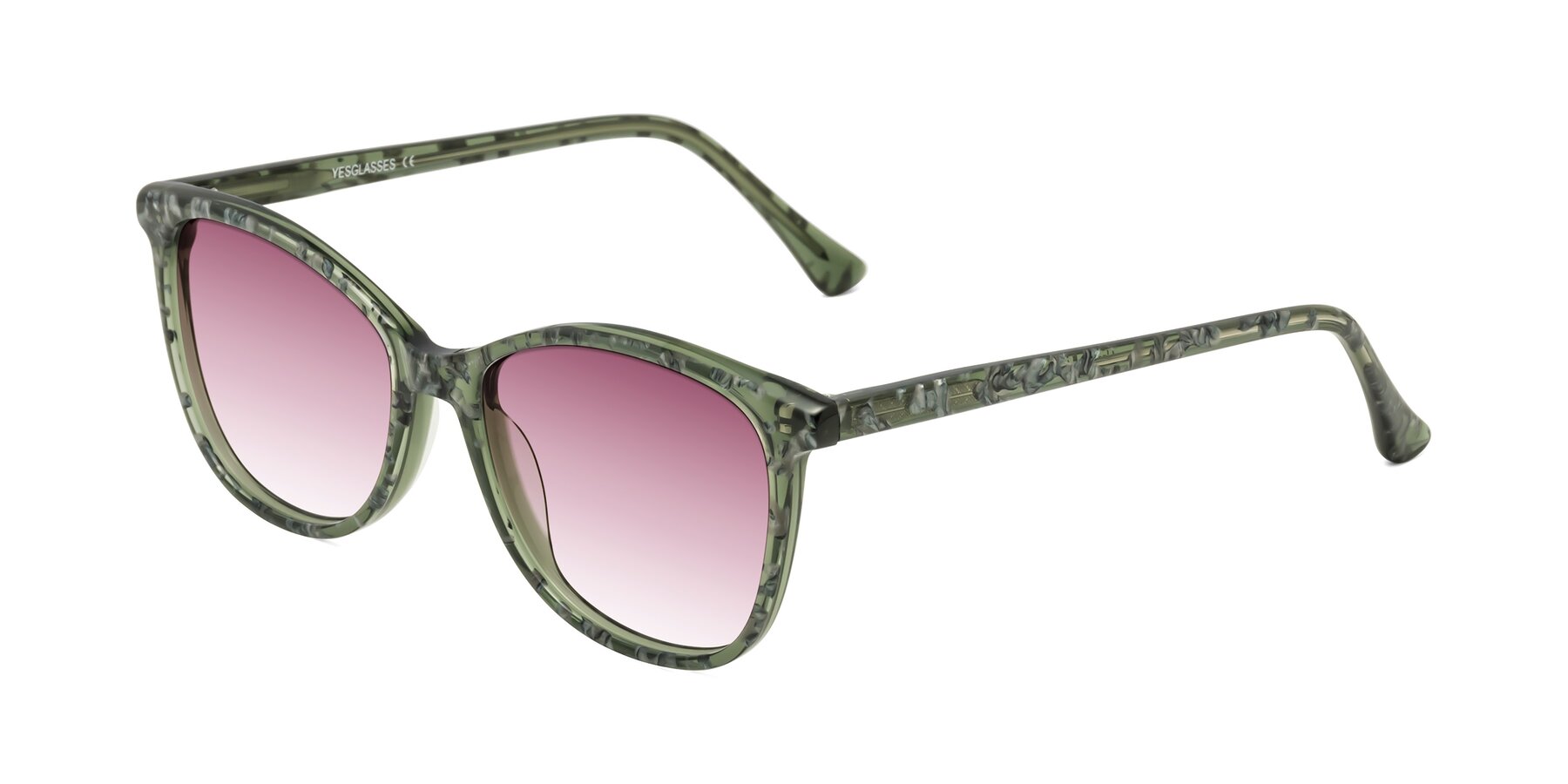 Angle of Creek in Green Floral with Wine Gradient Lenses