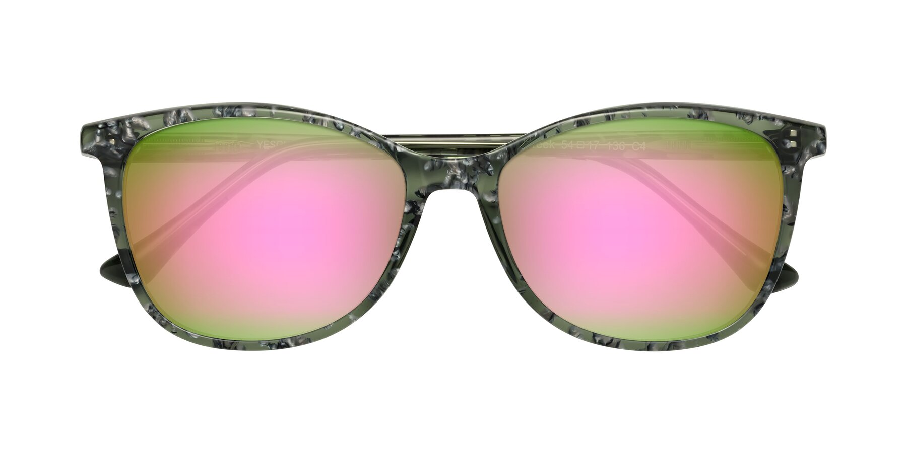 Folded Front of Creek in Green Floral with Pink Mirrored Lenses