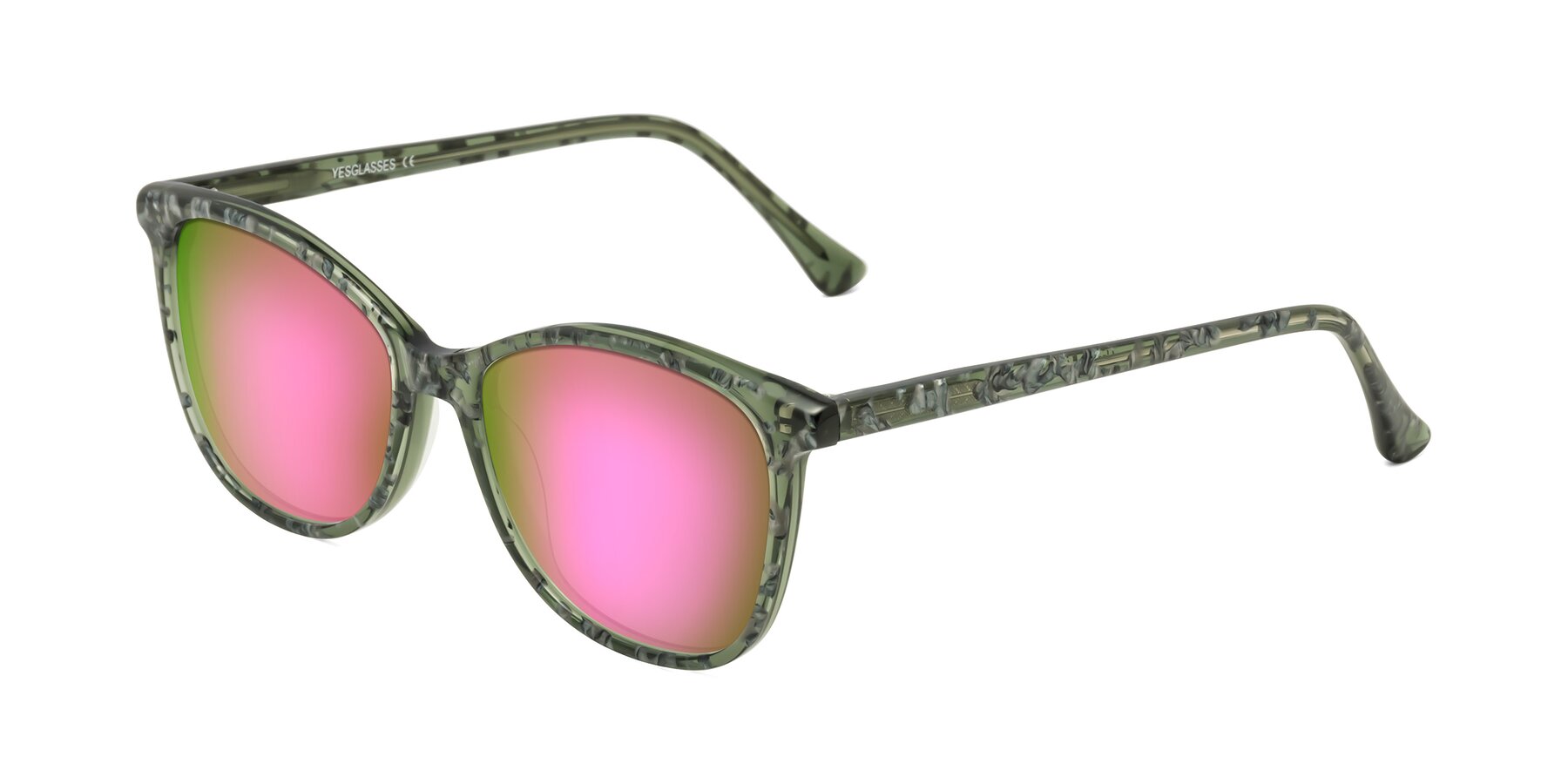 Angle of Creek in Green Floral with Pink Mirrored Lenses