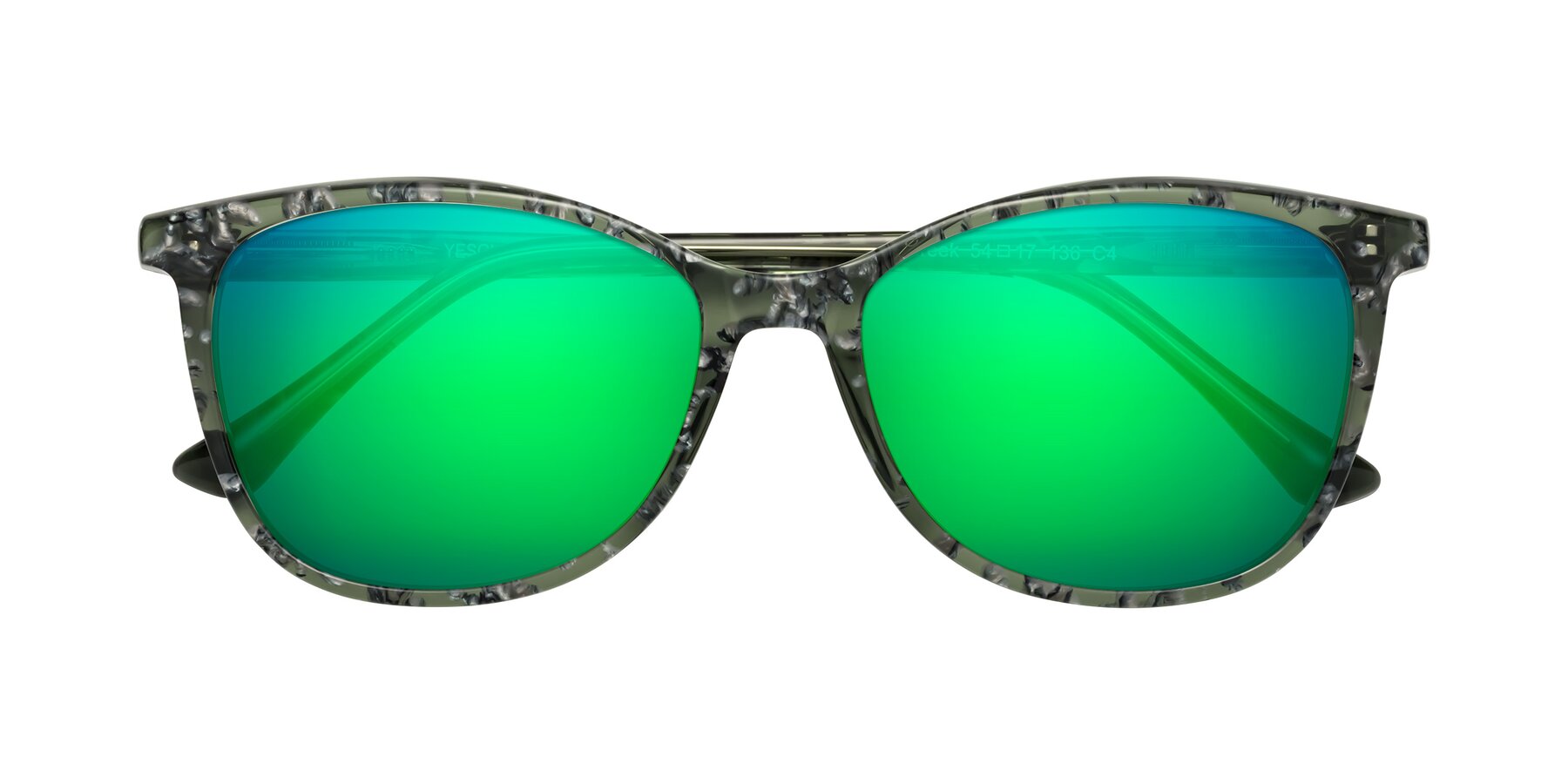 Folded Front of Creek in Green Floral with Green Mirrored Lenses