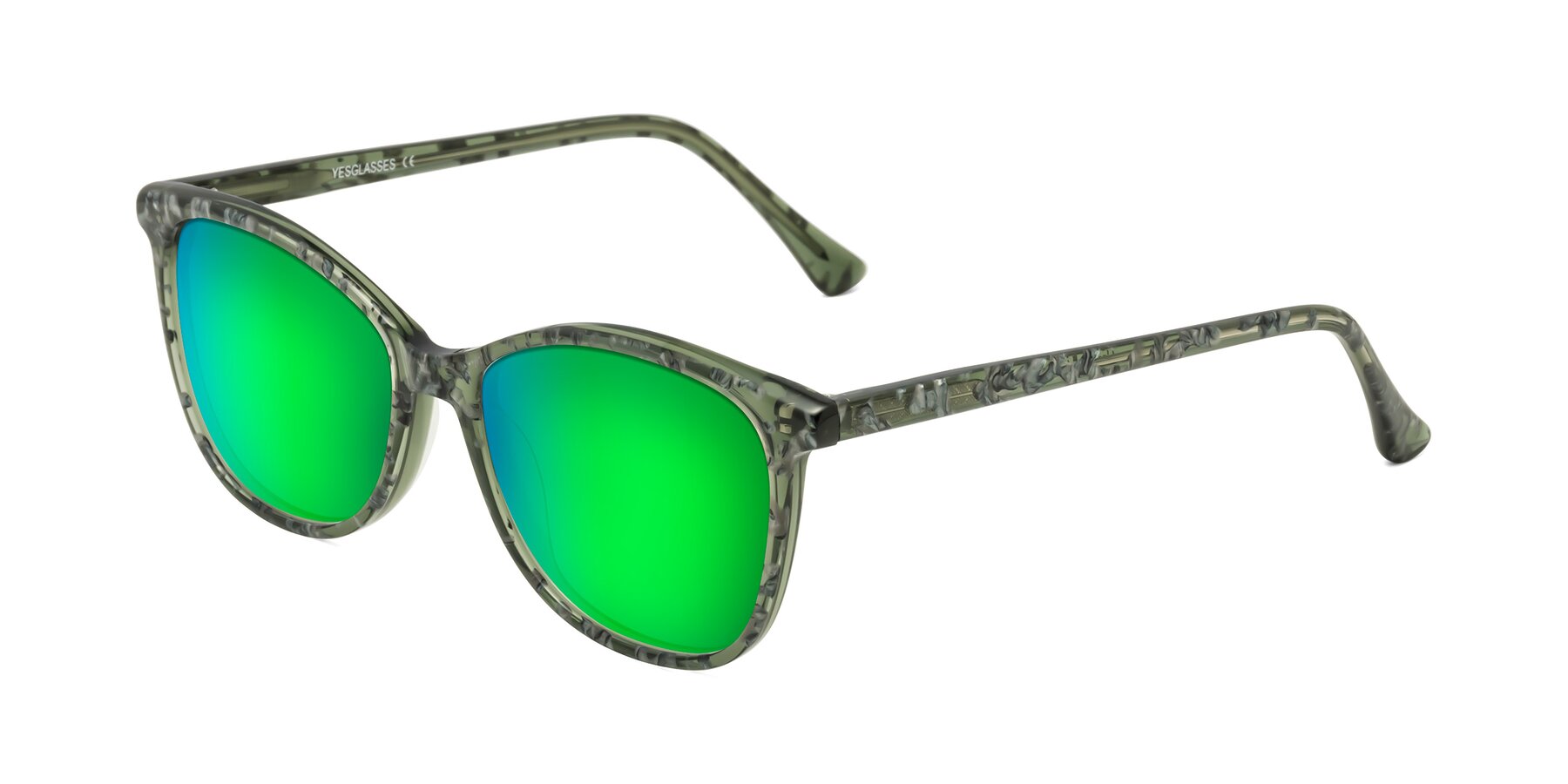 Angle of Creek in Green Floral with Green Mirrored Lenses