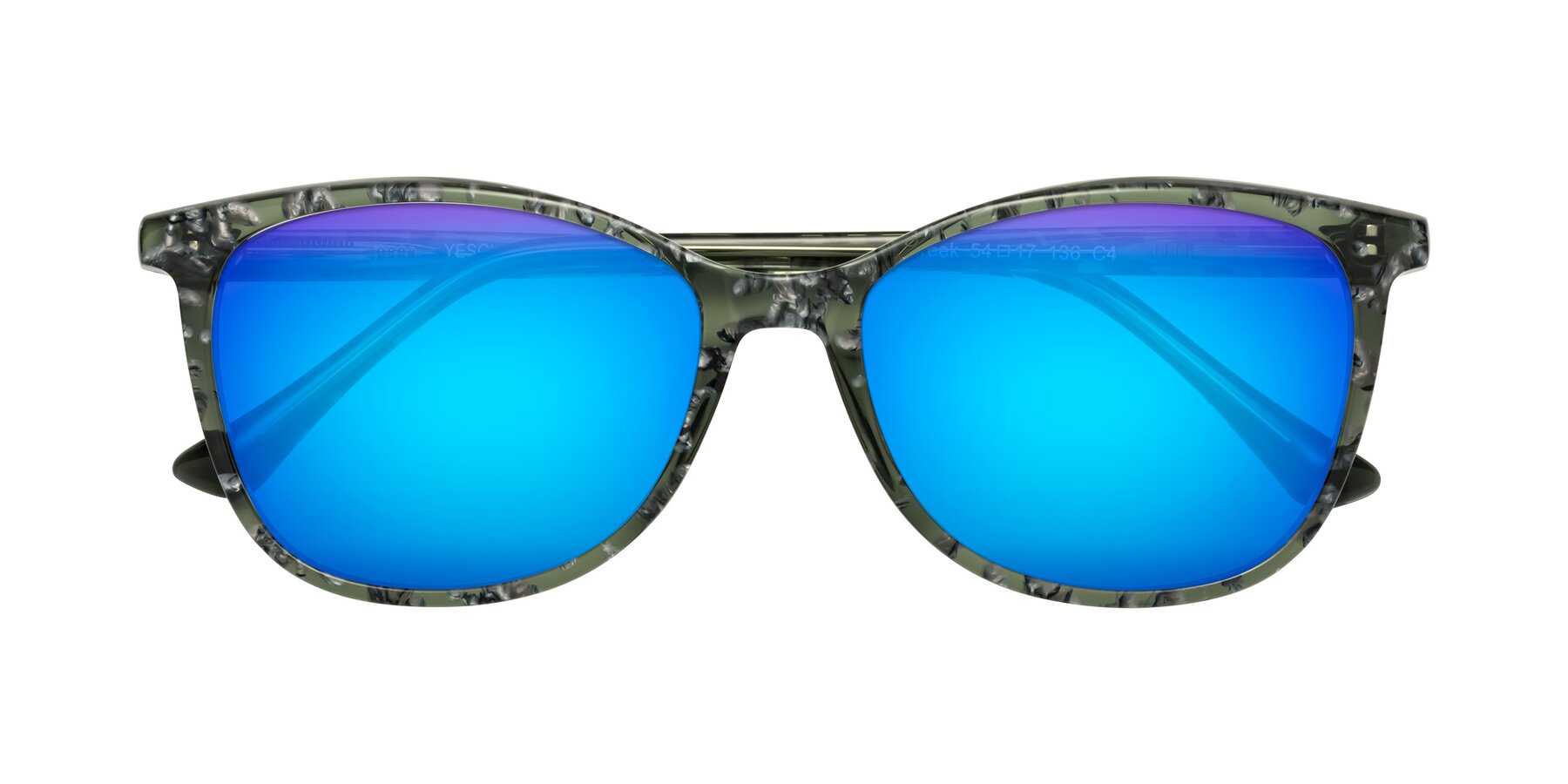 Folded Front of Creek in Green Floral with Blue Mirrored Lenses