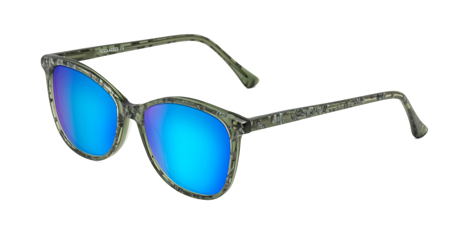 Angle of Creek in Green Floral with Blue Mirrored Lenses