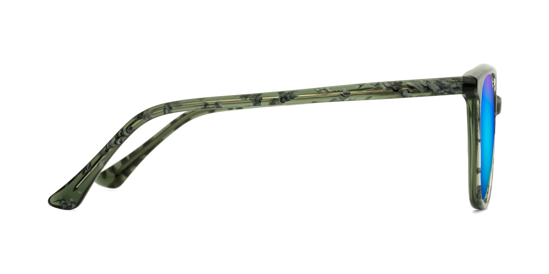Side of Creek in Green Floral with Blue Mirrored Lenses