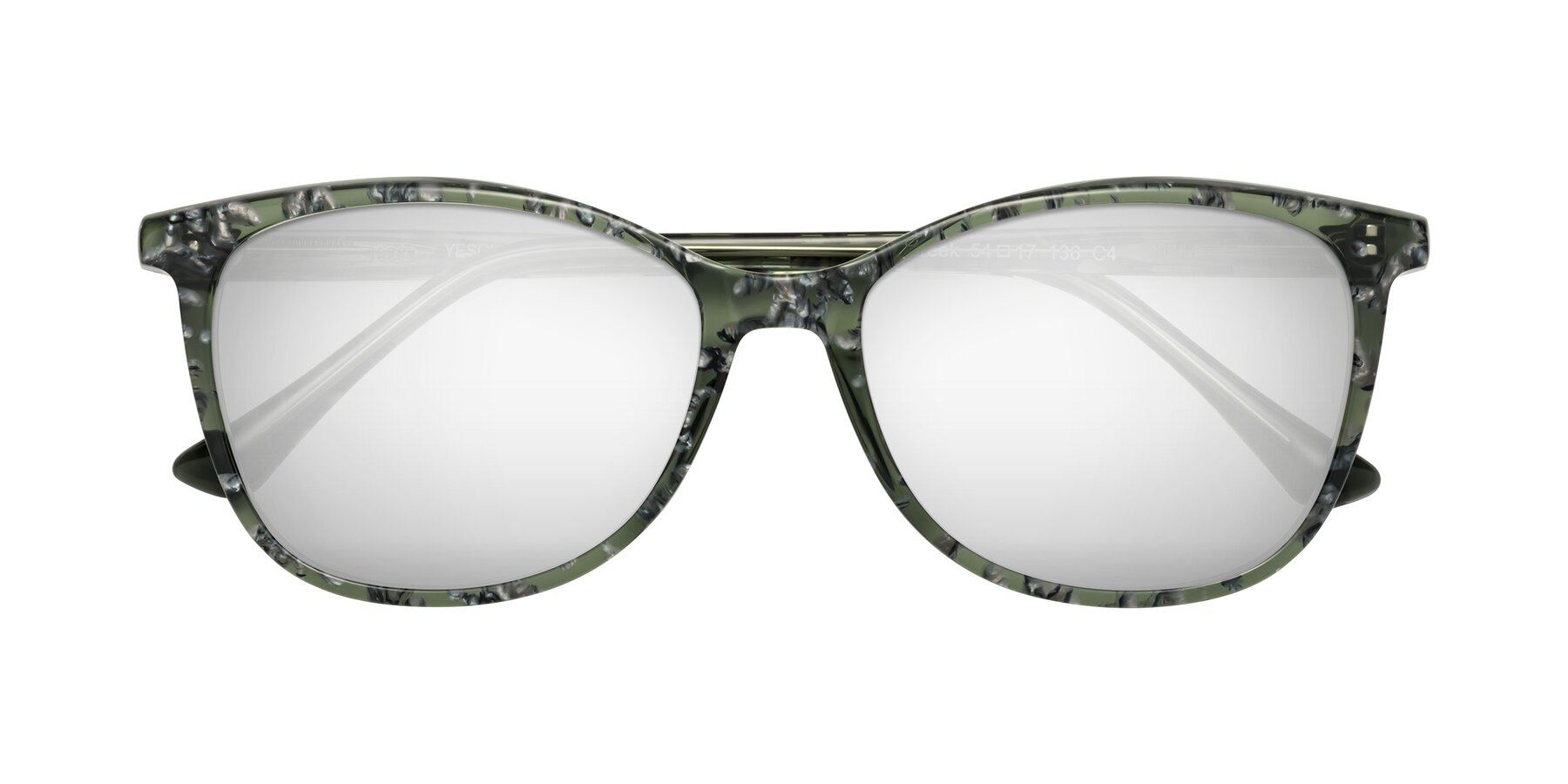 Folded Front of Creek in Green Floral with Silver Mirrored Lenses