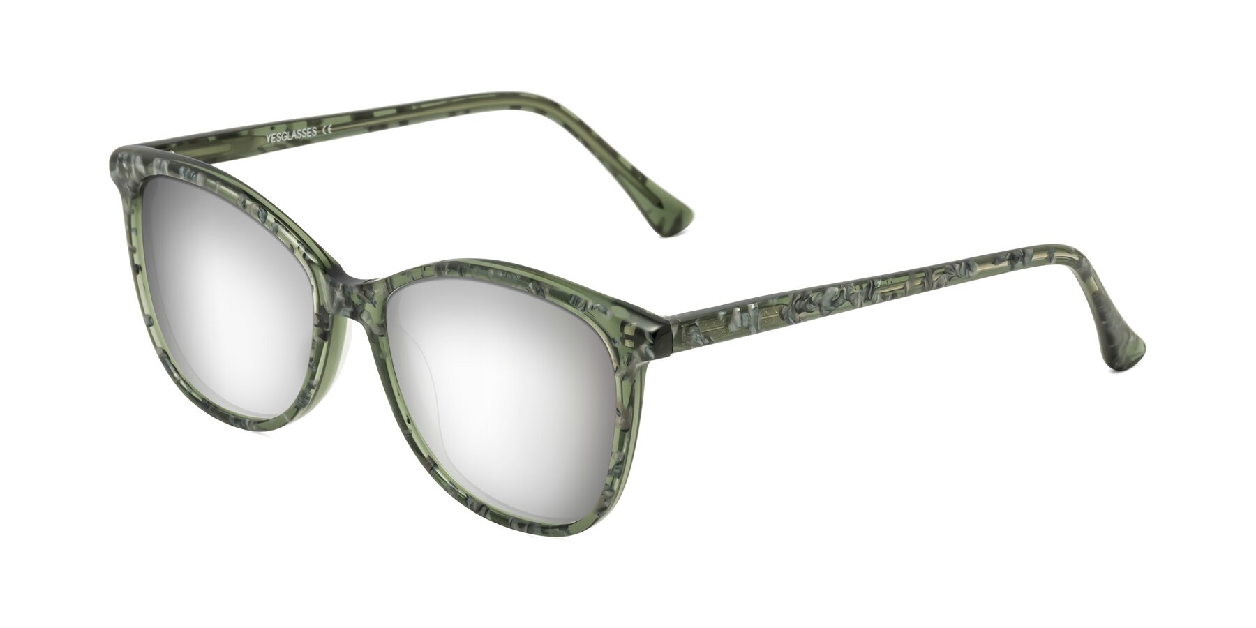 Angle of Creek in Green Floral with Silver Mirrored Lenses