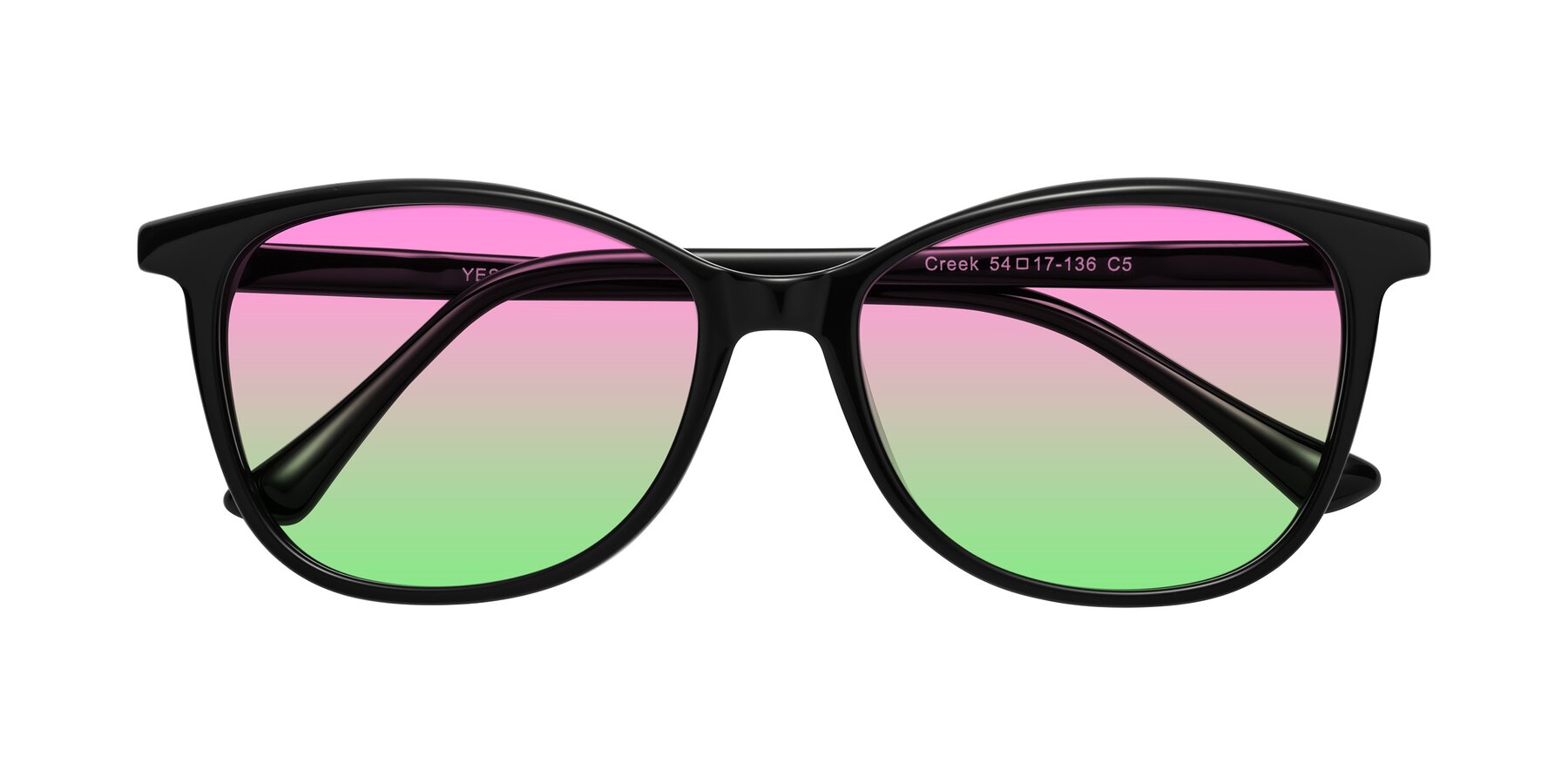 Folded Front of Creek in Black with Pink / Green Gradient Lenses