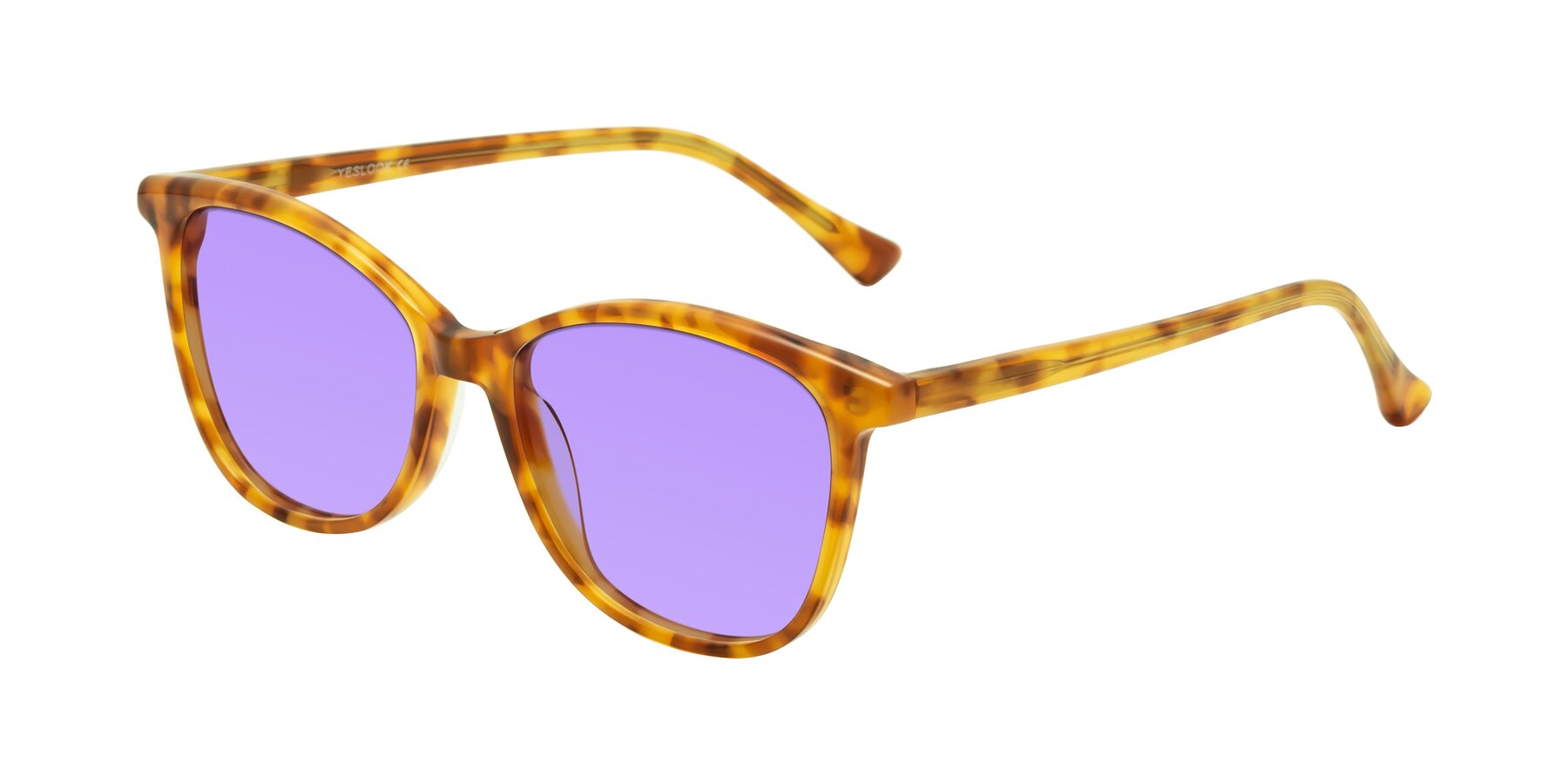 Angle of Creek in Amber Tortoise with Medium Purple Tinted Lenses