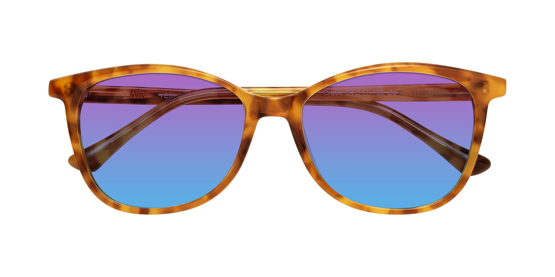 Folded Front of Creek in Amber Tortoise with Purple / Blue Gradient Lenses
