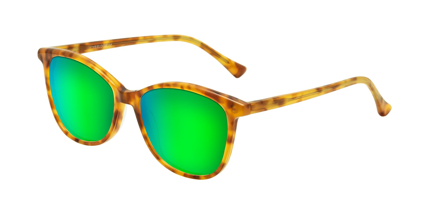 Angle of Creek in Amber Tortoise with Green Mirrored Lenses