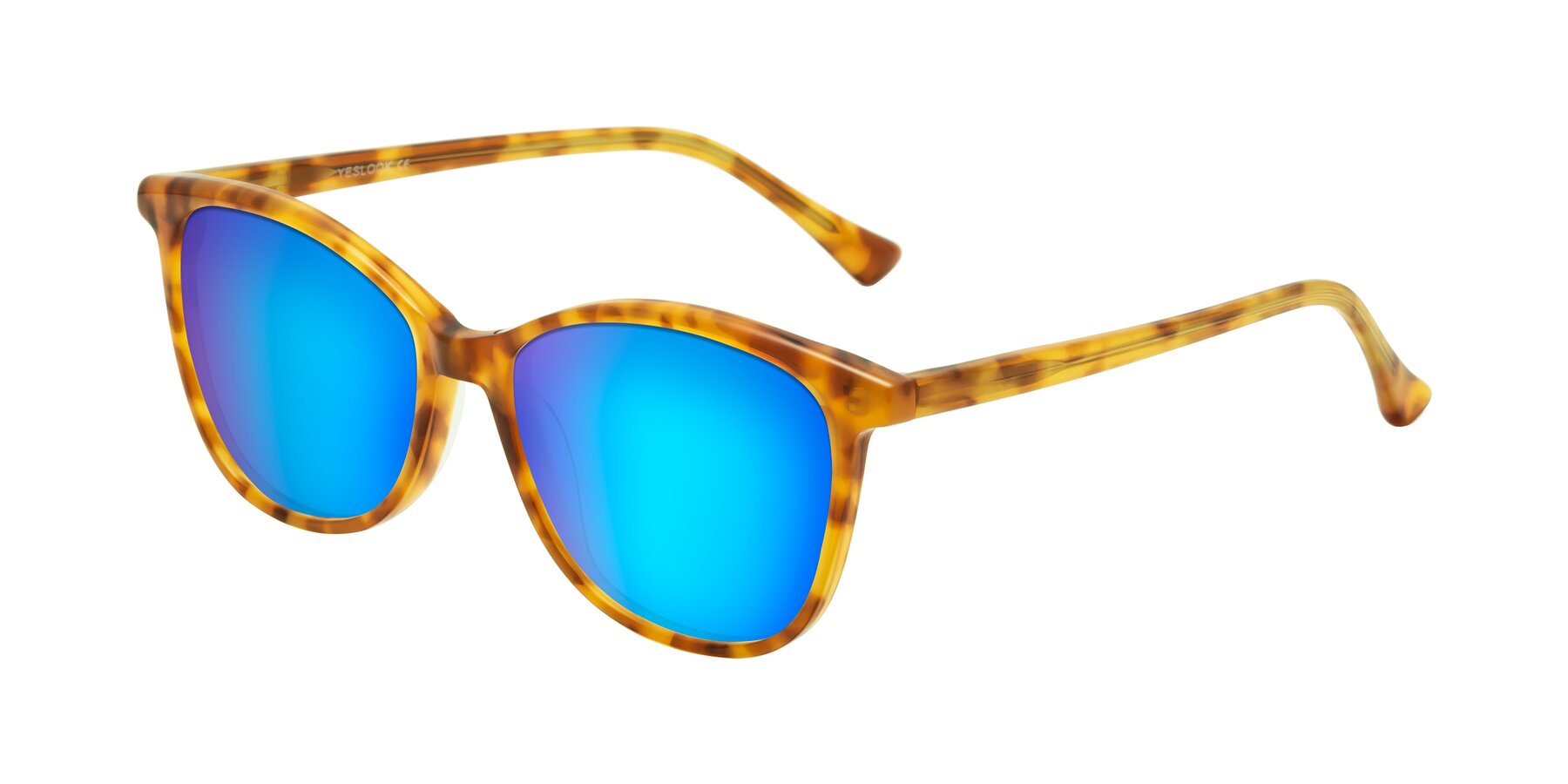 Angle of Creek in Amber Tortoise with Blue Mirrored Lenses