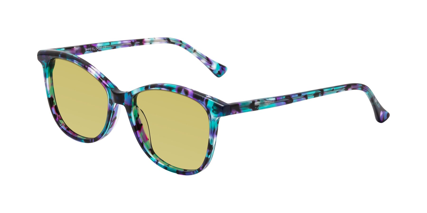 Angle of Creek in Floral Blue with Medium Champagne Tinted Lenses