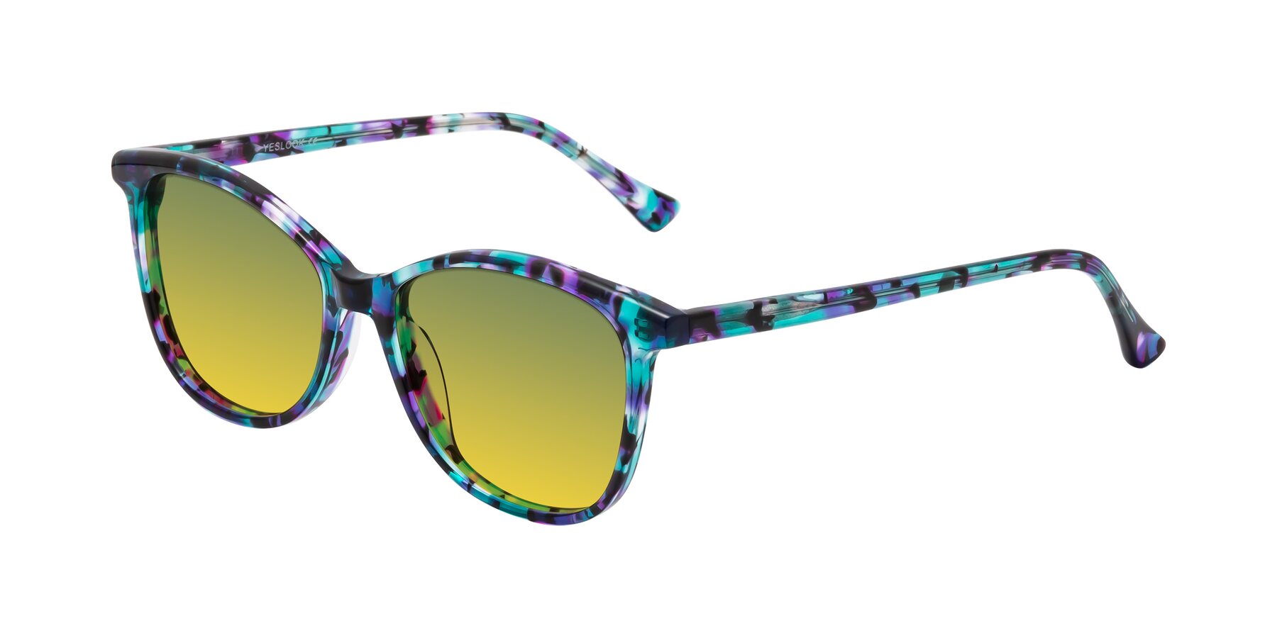 Angle of Creek in Floral Blue with Green / Yellow Gradient Lenses