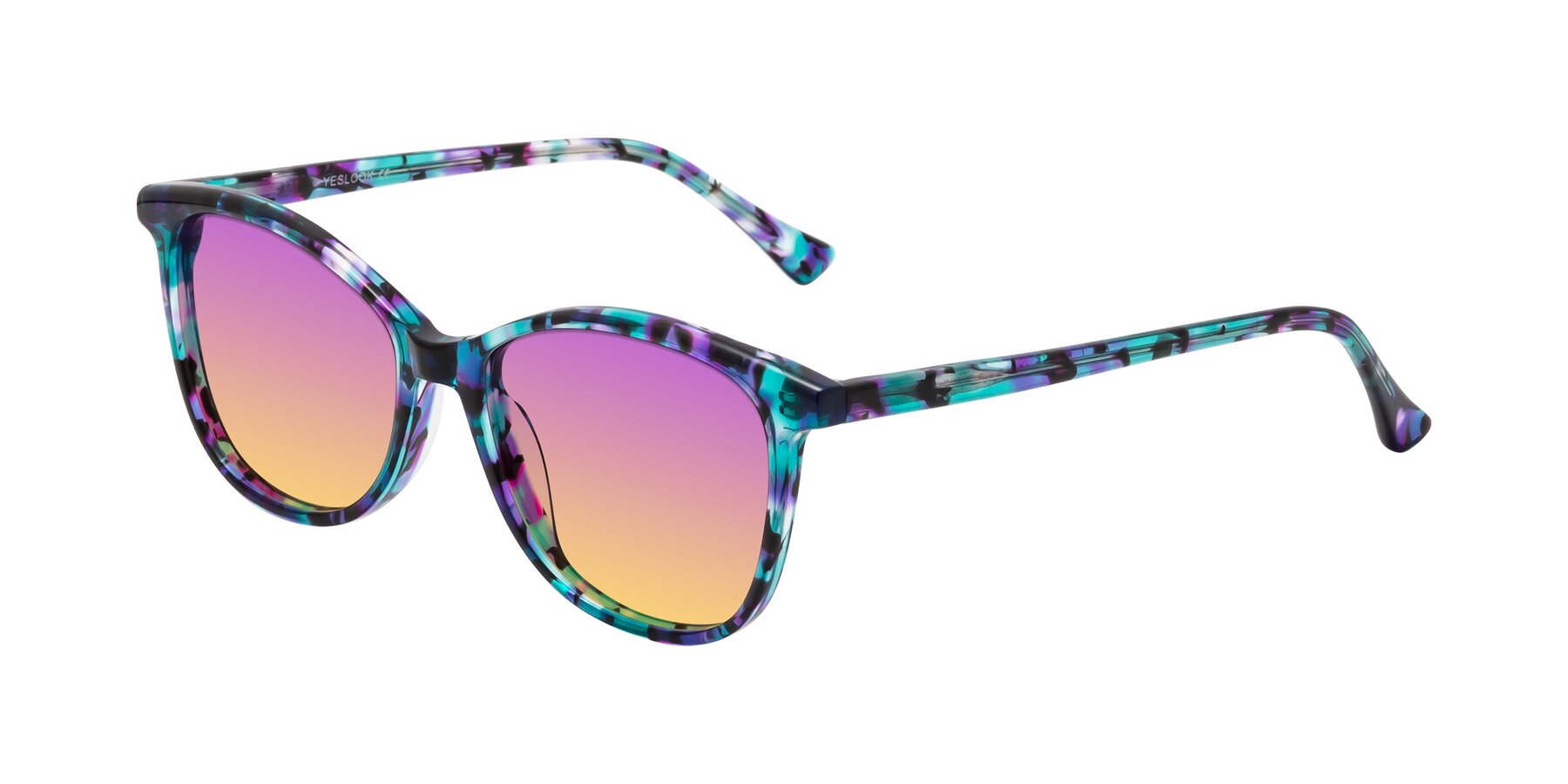 Angle of Creek in Floral Blue with Purple / Yellow Gradient Lenses