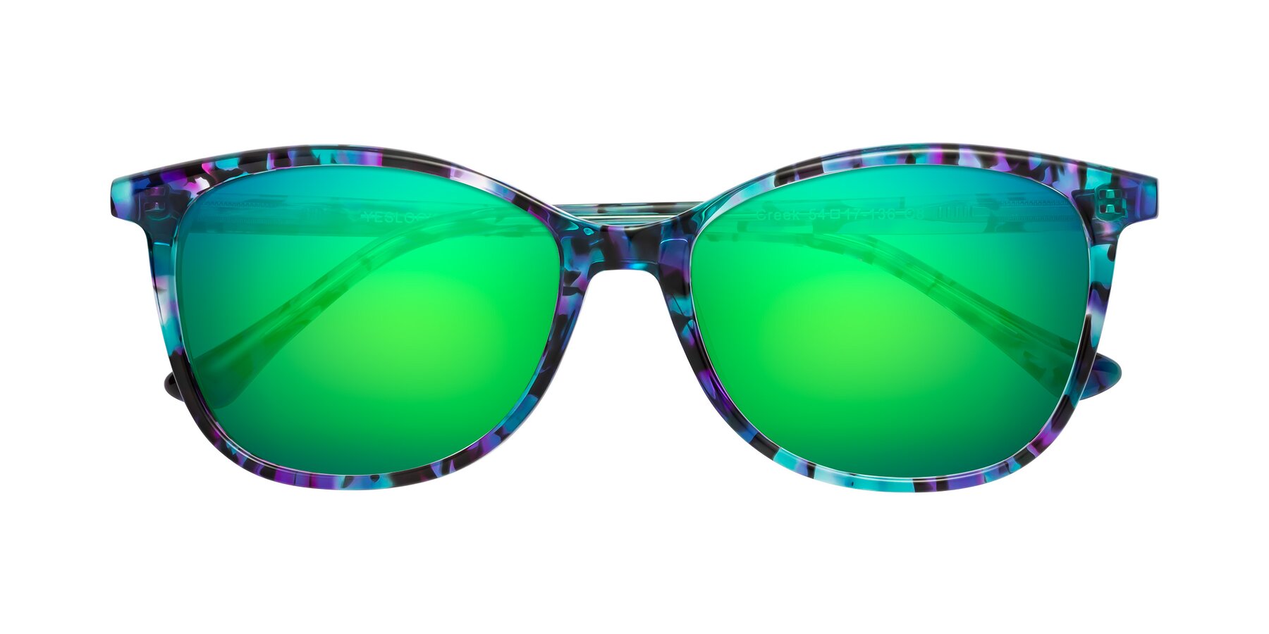 Folded Front of Creek in Floral Blue with Green Mirrored Lenses