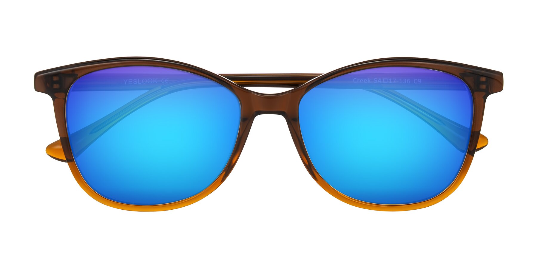 Folded Front of Creek in Gradient Brown with Blue Mirrored Lenses