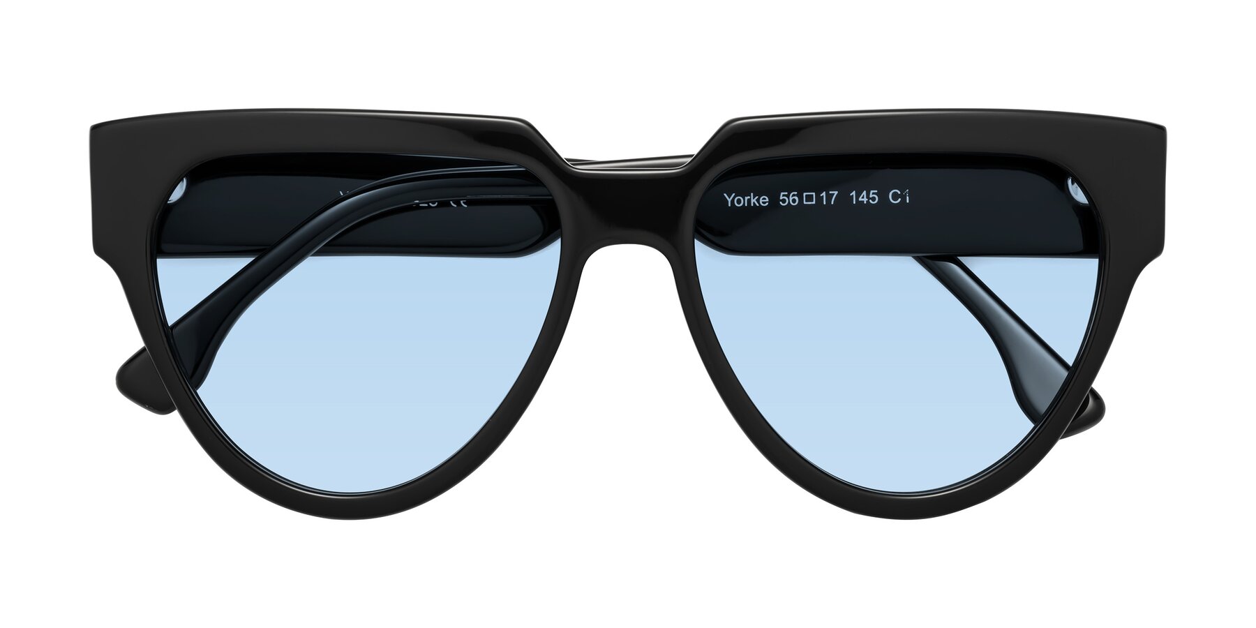 Folded Front of Yorke in Black with Light Blue Tinted Lenses