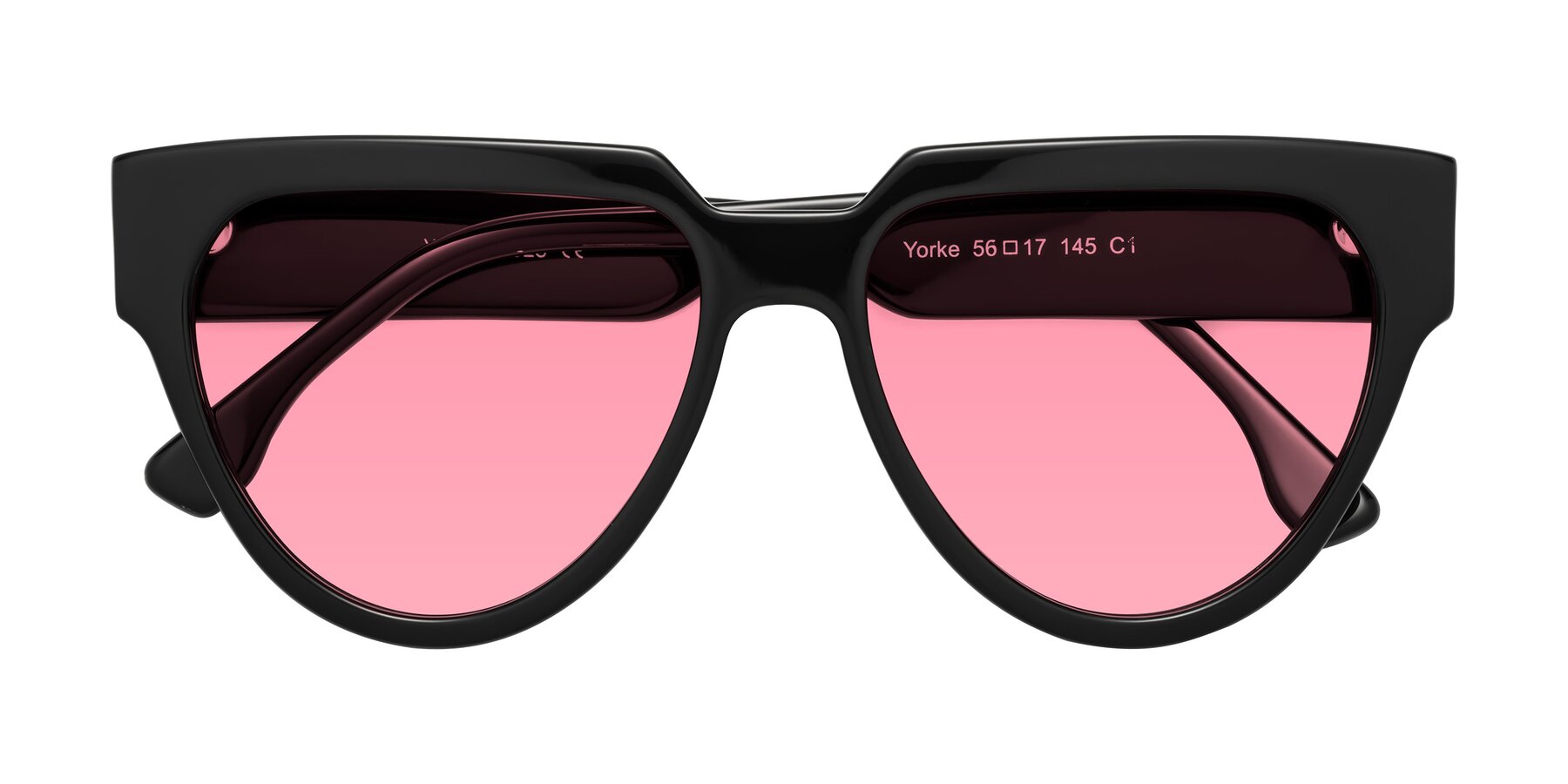 Folded Front of Yorke in Black with Pink Tinted Lenses