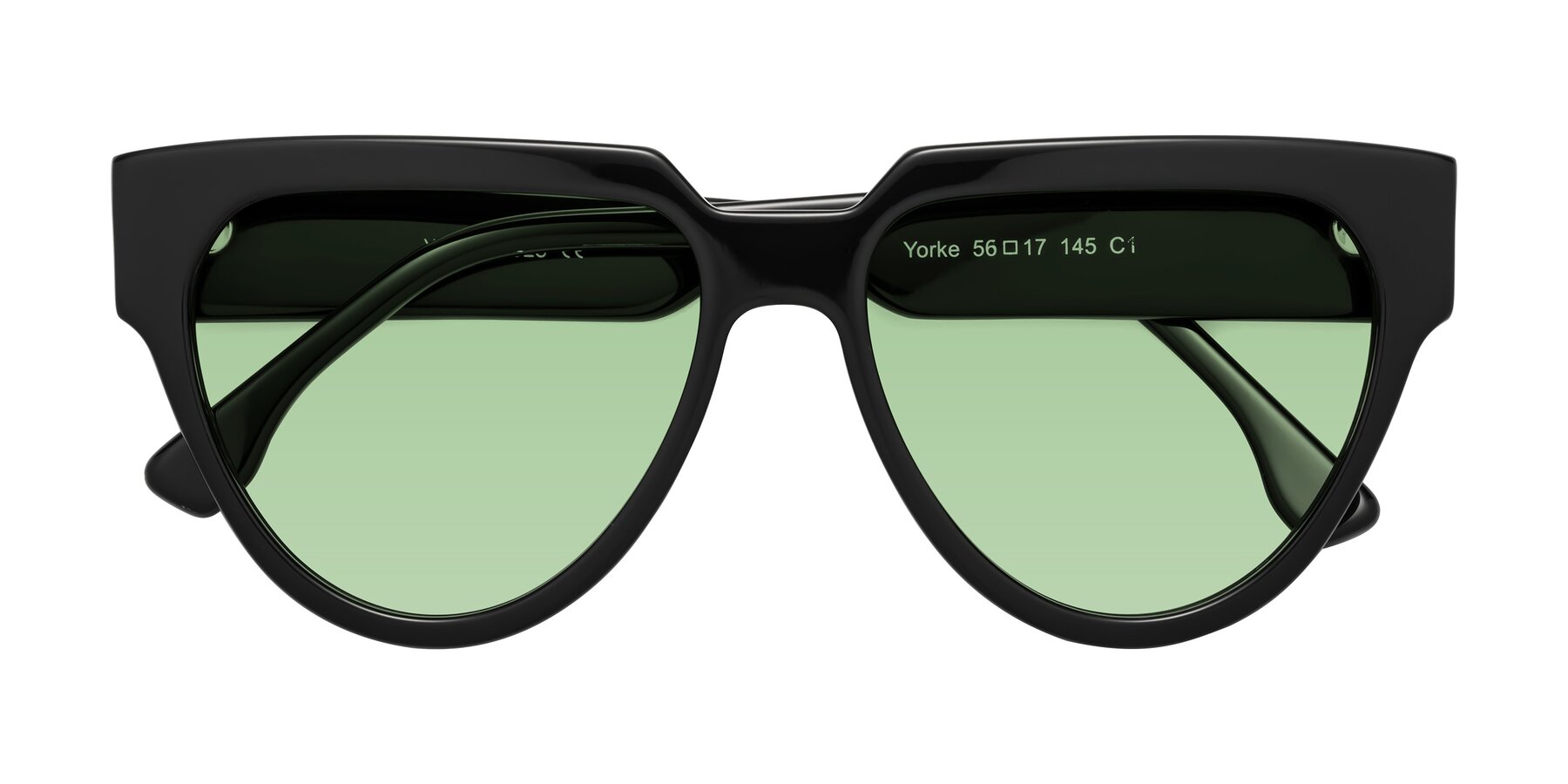 Folded Front of Yorke in Black with Medium Green Tinted Lenses