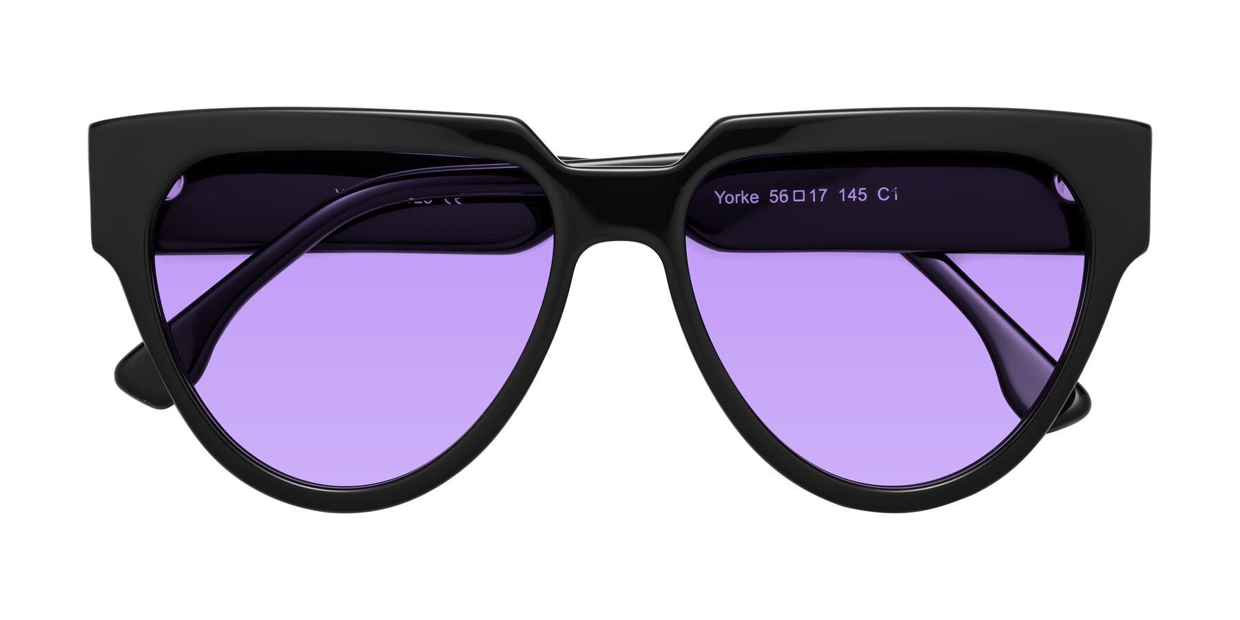 Folded Front of Yorke in Black with Medium Purple Tinted Lenses