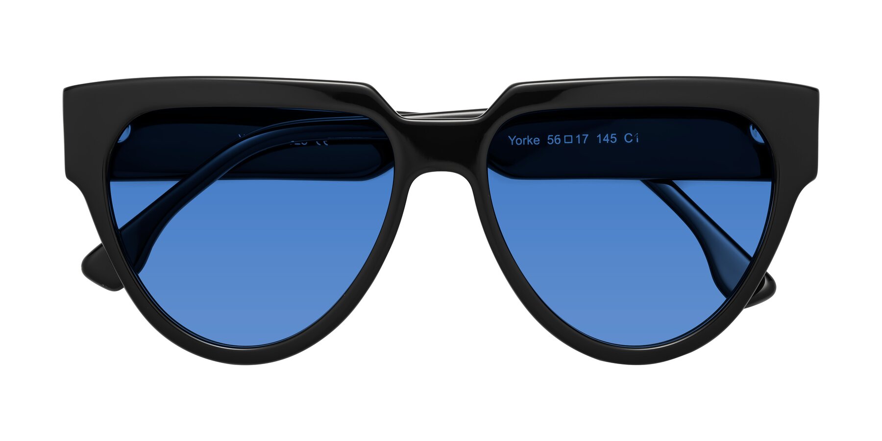 Folded Front of Yorke in Black with Blue Tinted Lenses