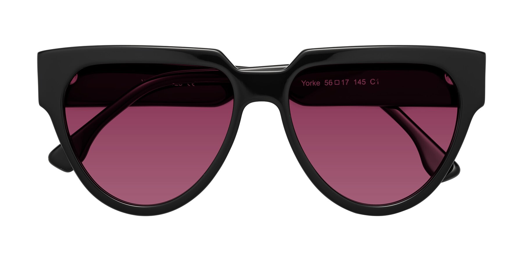 Folded Front of Yorke in Black with Wine Tinted Lenses