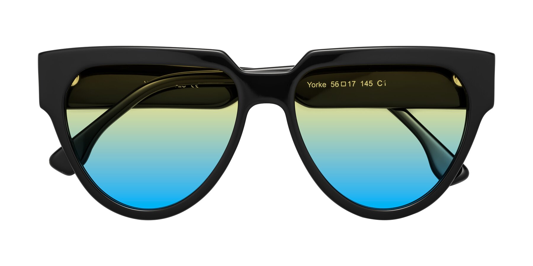 Folded Front of Yorke in Black with Yellow / Blue Gradient Lenses