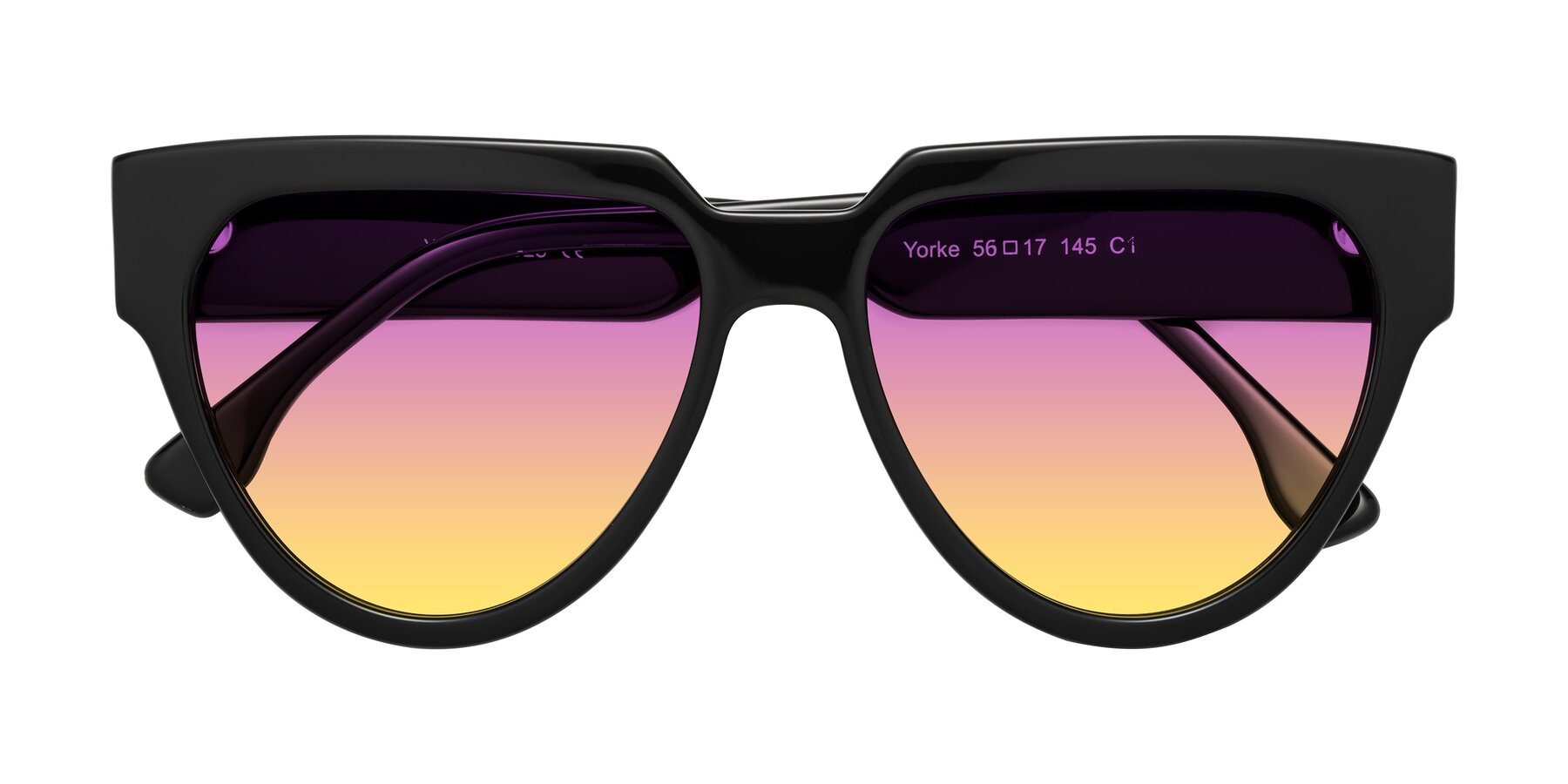 Folded Front of Yorke in Black with Purple / Yellow Gradient Lenses