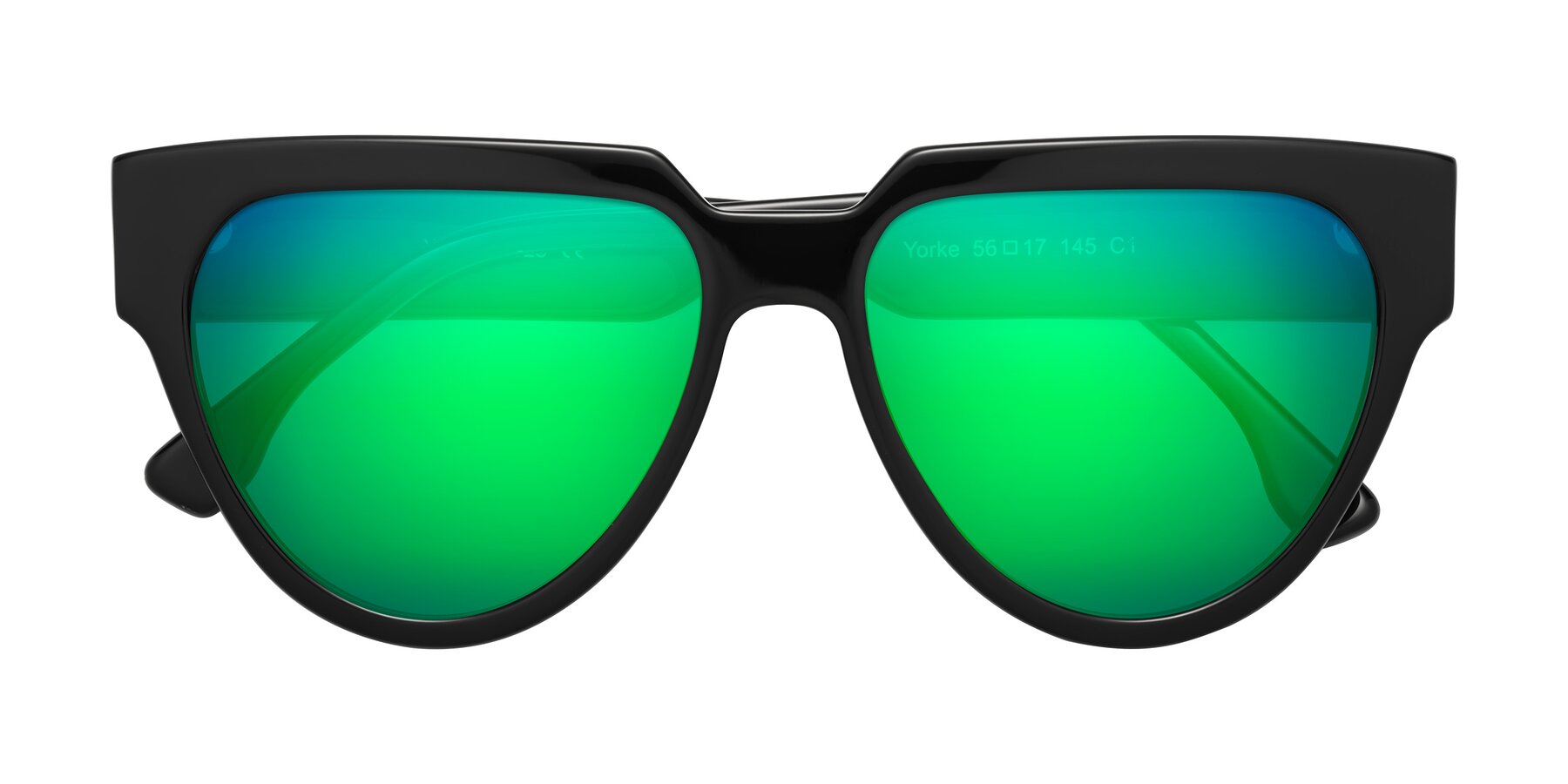 Folded Front of Yorke in Black with Green Mirrored Lenses