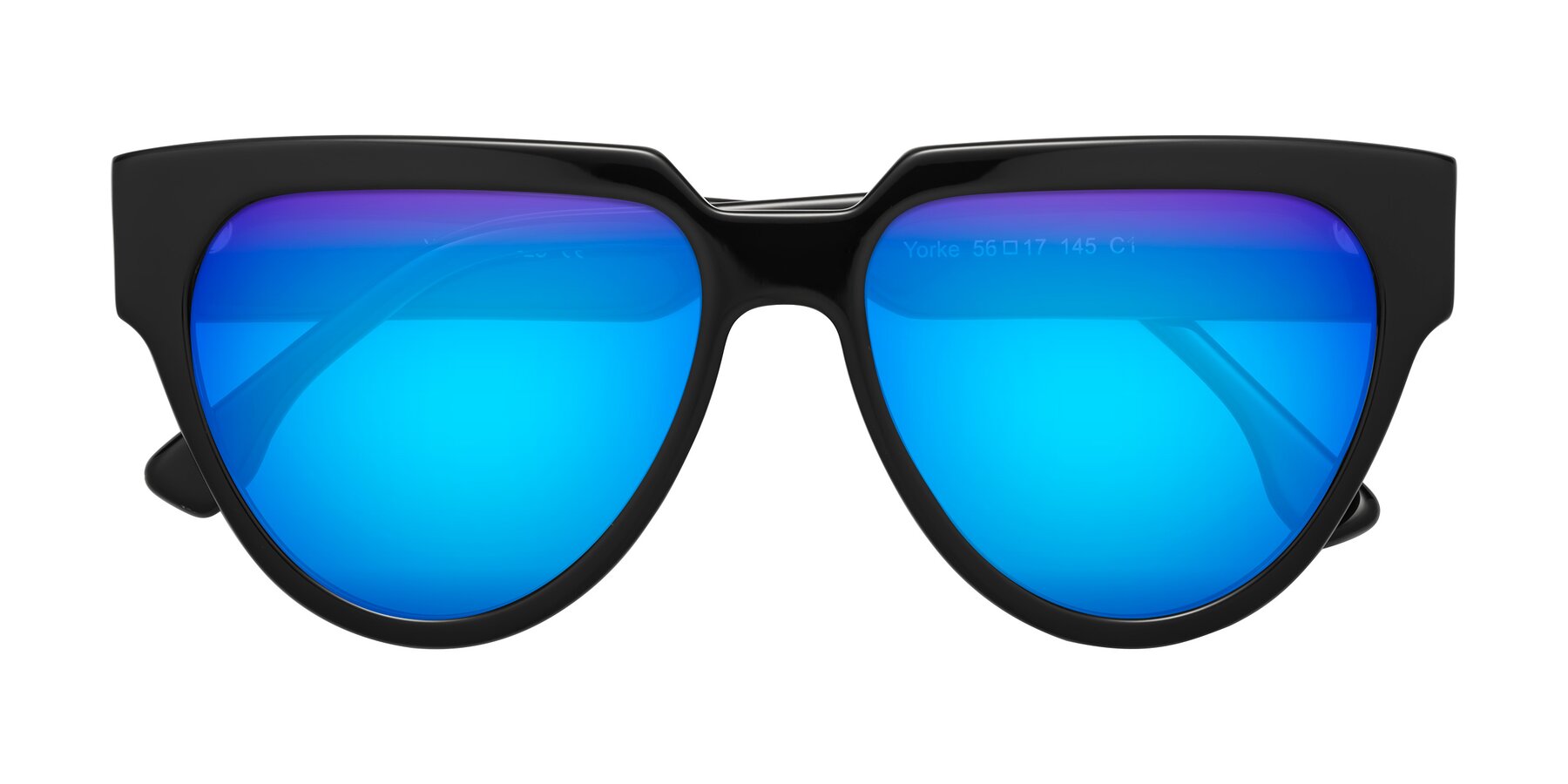 Folded Front of Yorke in Black with Blue Mirrored Lenses