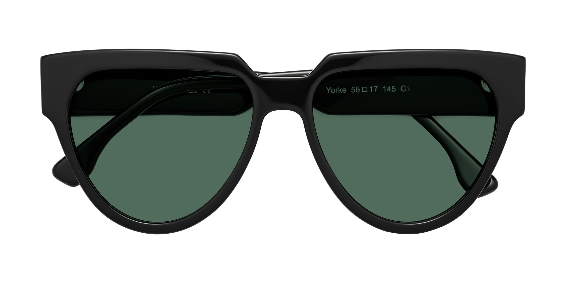 Folded Front of Yorke in Black with Green Polarized Lenses
