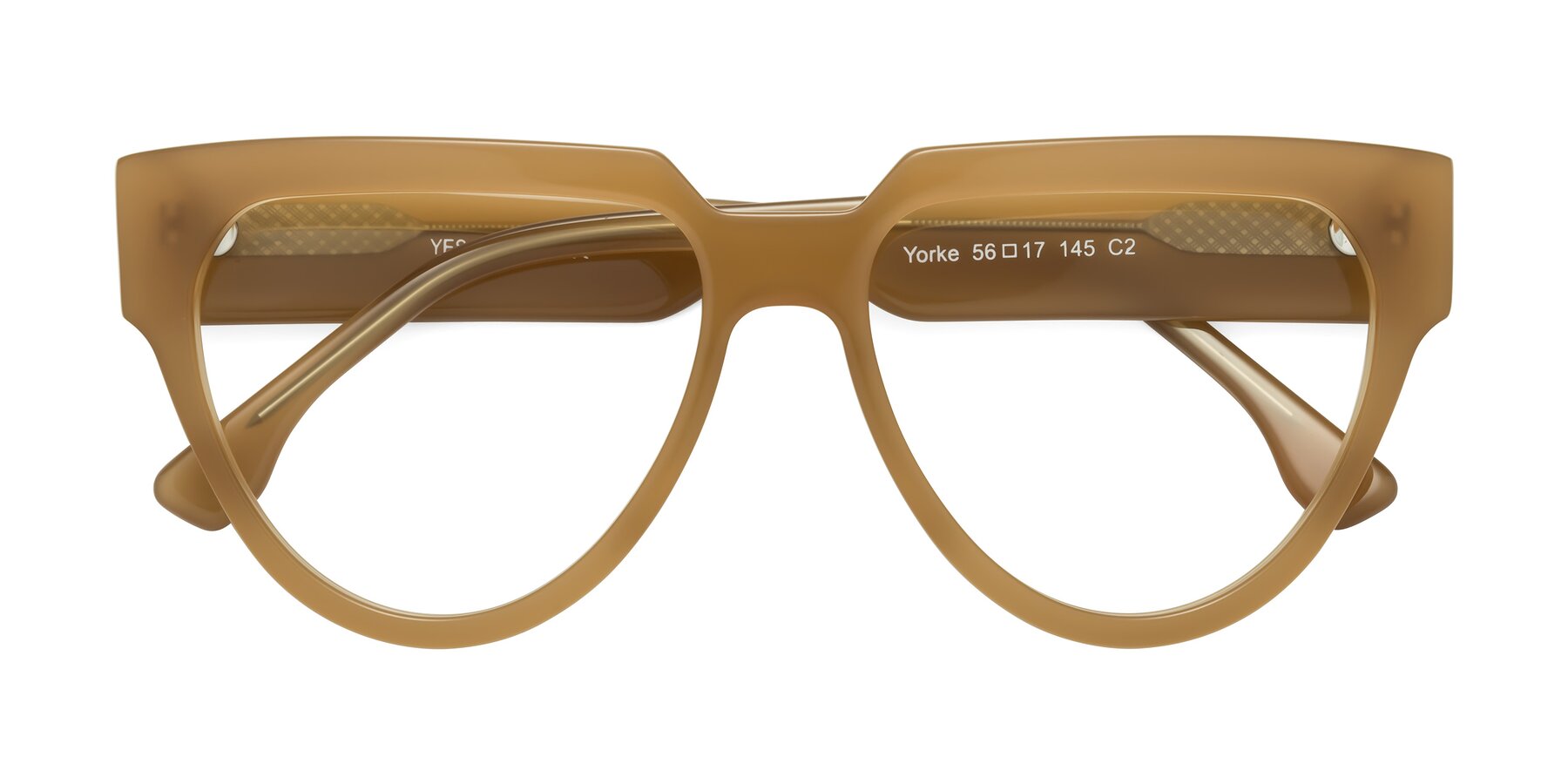 Folded Front of Yorke in Caramel with Clear Eyeglass Lenses