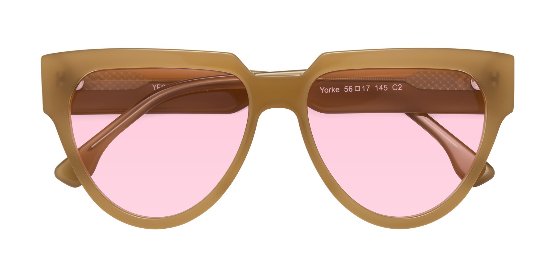 Folded Front of Yorke in Caramel with Light Pink Tinted Lenses