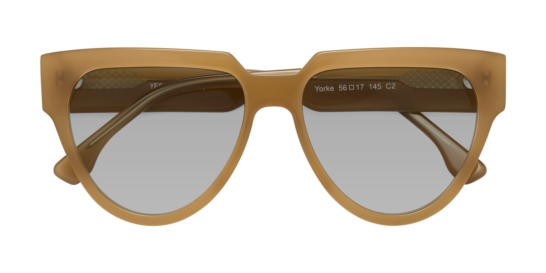 Folded Front of Yorke in Caramel with Light Gray Tinted Lenses