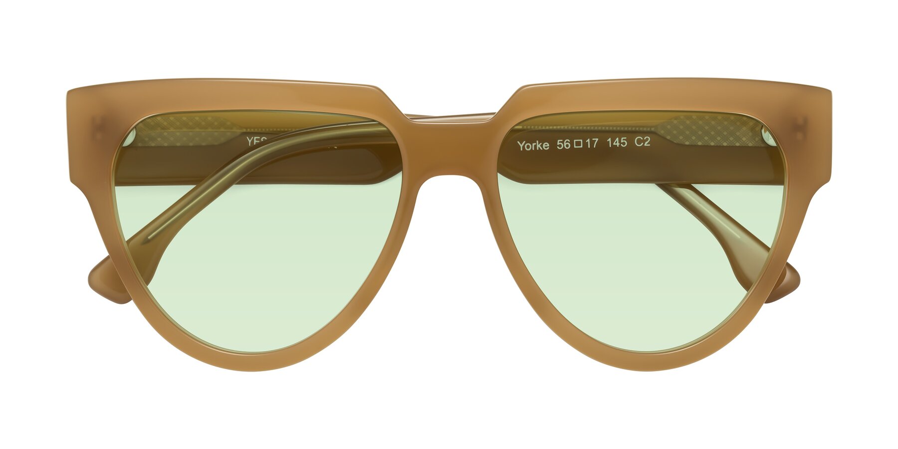 Folded Front of Yorke in Caramel with Light Green Tinted Lenses