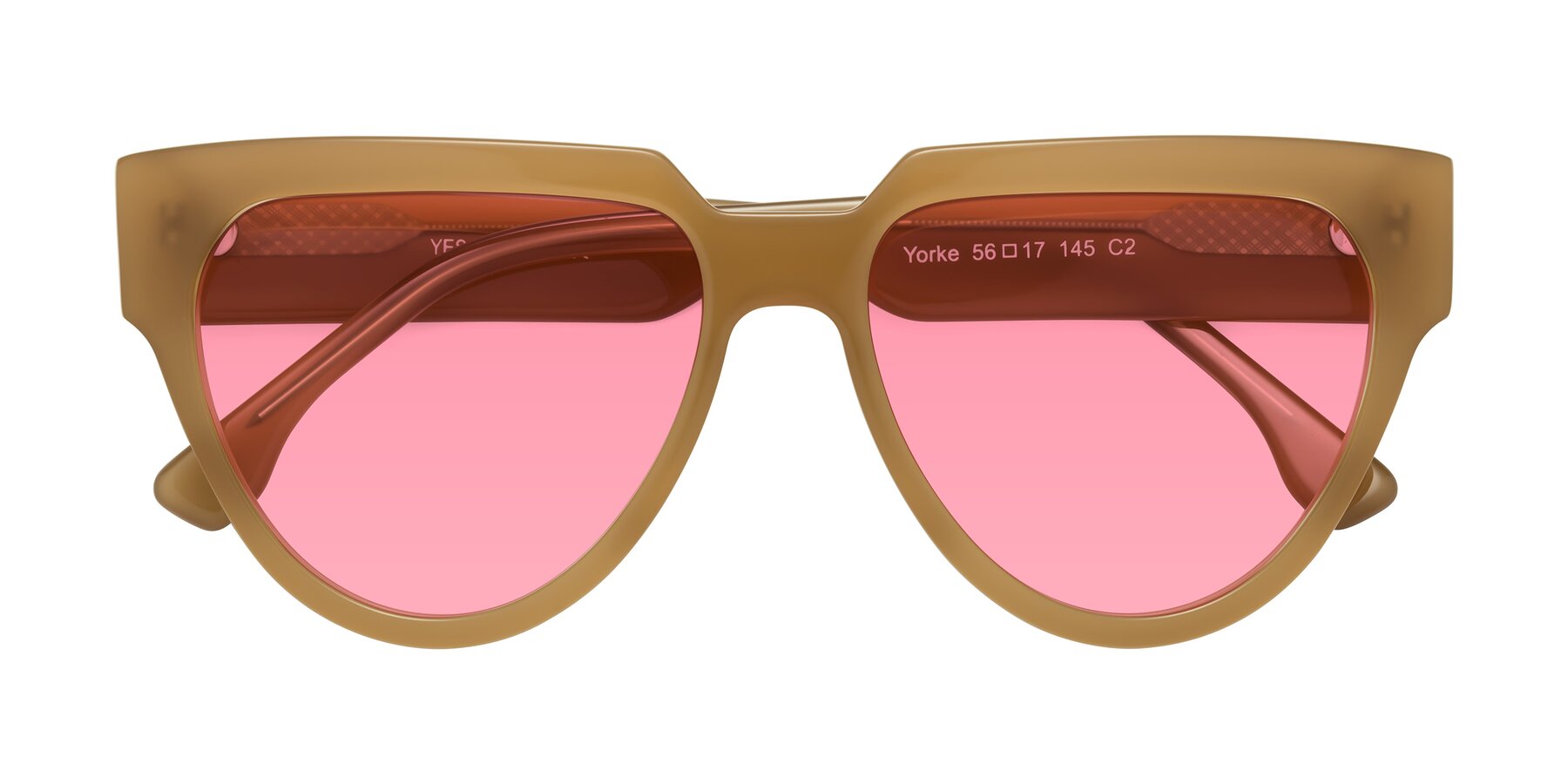 Folded Front of Yorke in Caramel with Pink Tinted Lenses