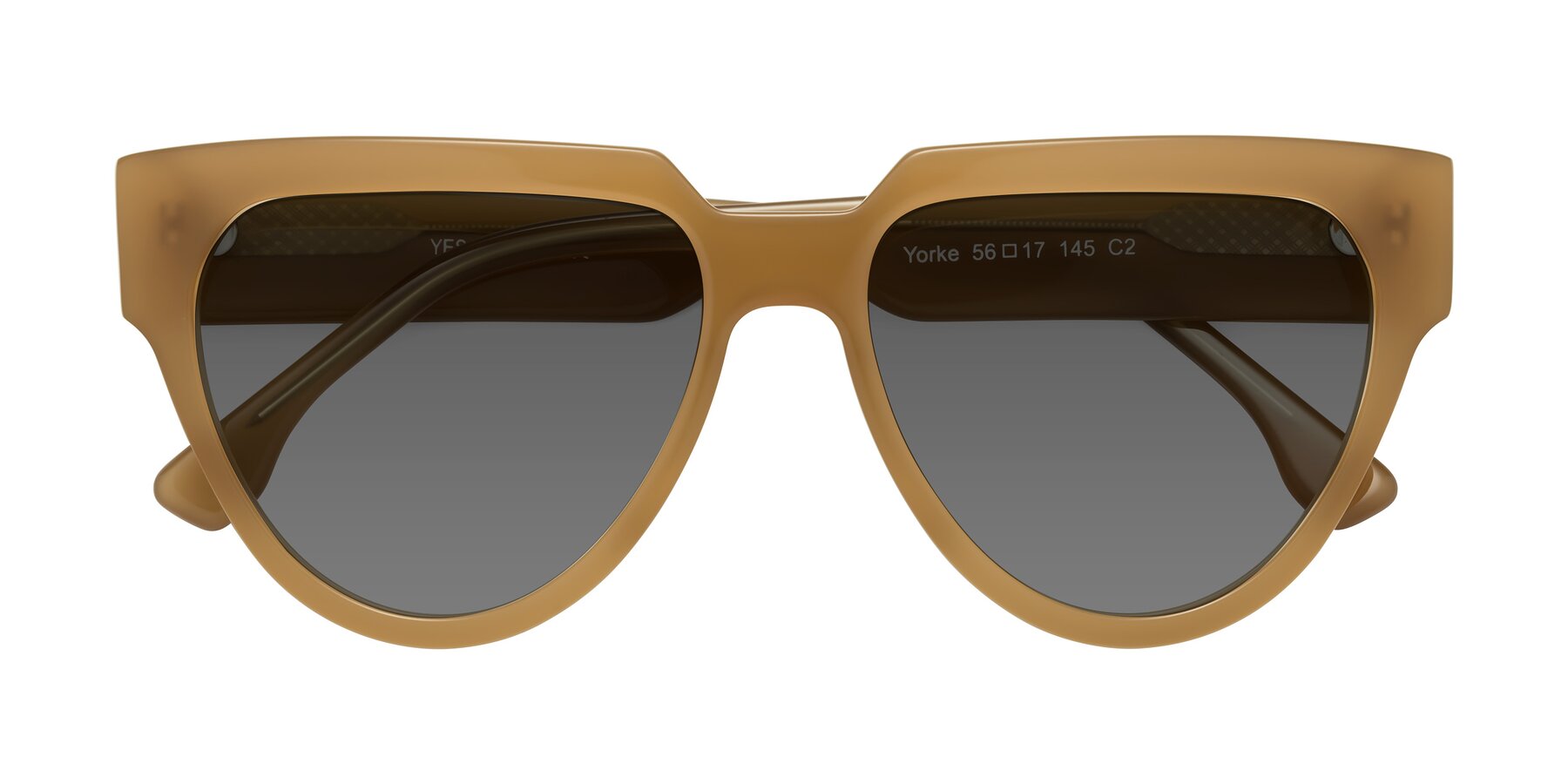 Folded Front of Yorke in Caramel with Medium Gray Tinted Lenses
