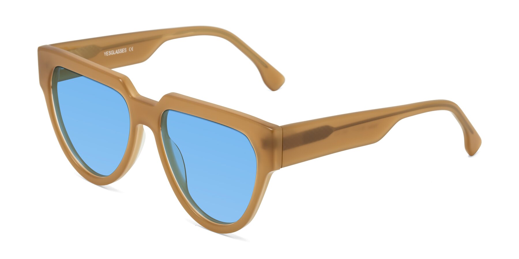 Angle of Yorke in Caramel with Medium Blue Tinted Lenses