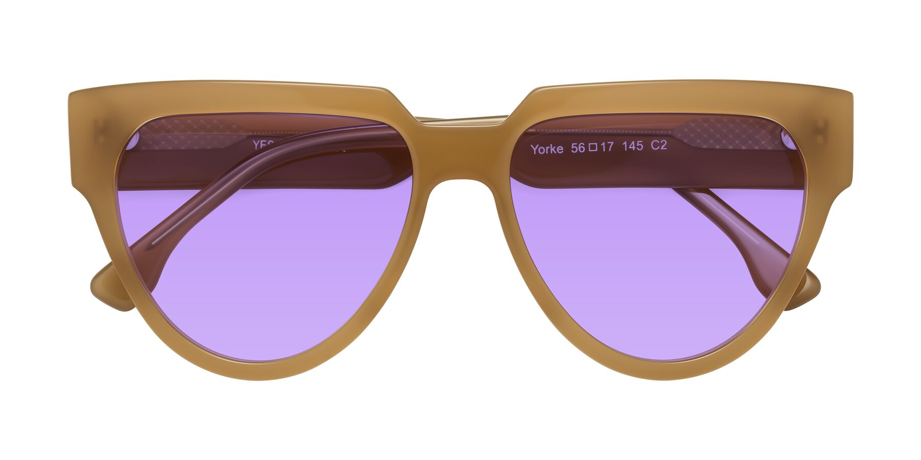 Folded Front of Yorke in Caramel with Medium Purple Tinted Lenses