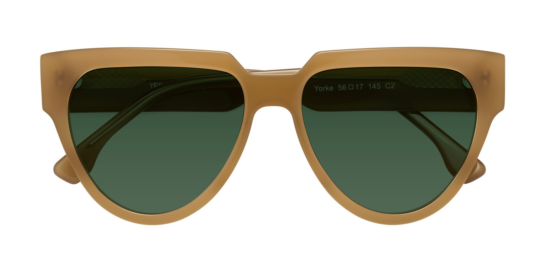 Folded Front of Yorke in Caramel with Green Tinted Lenses