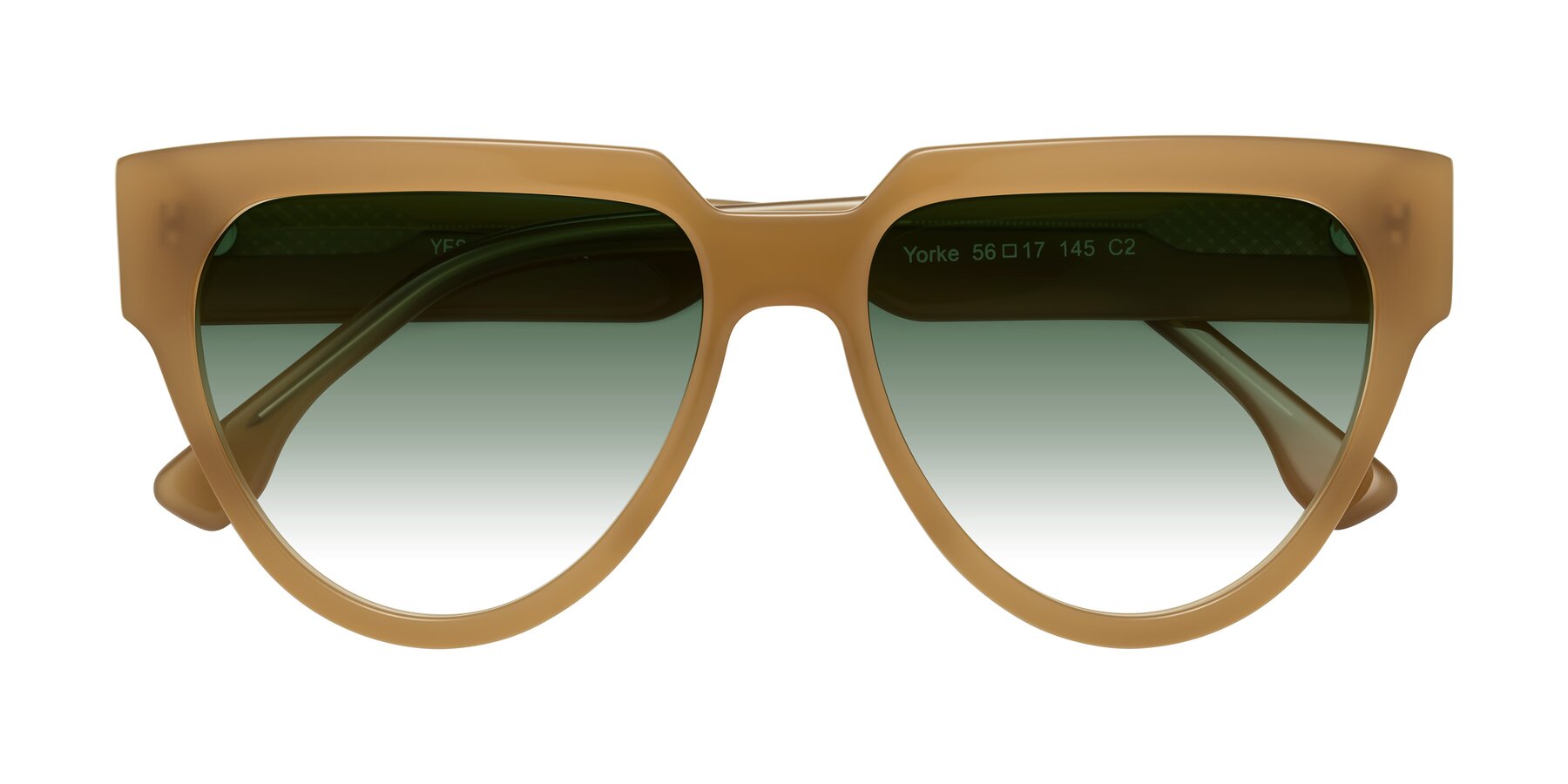 Folded Front of Yorke in Caramel with Green Gradient Lenses