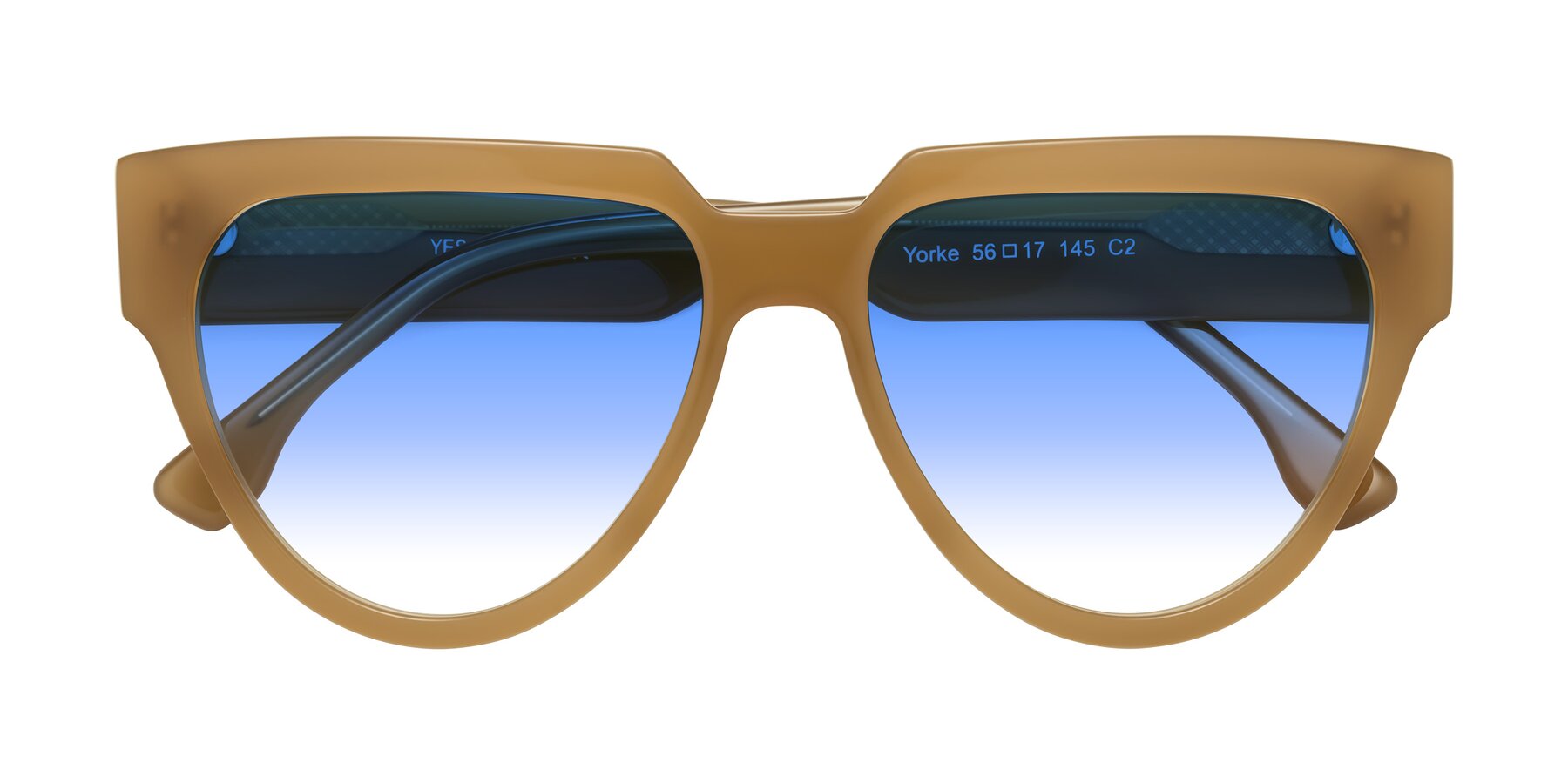Folded Front of Yorke in Caramel with Blue Gradient Lenses