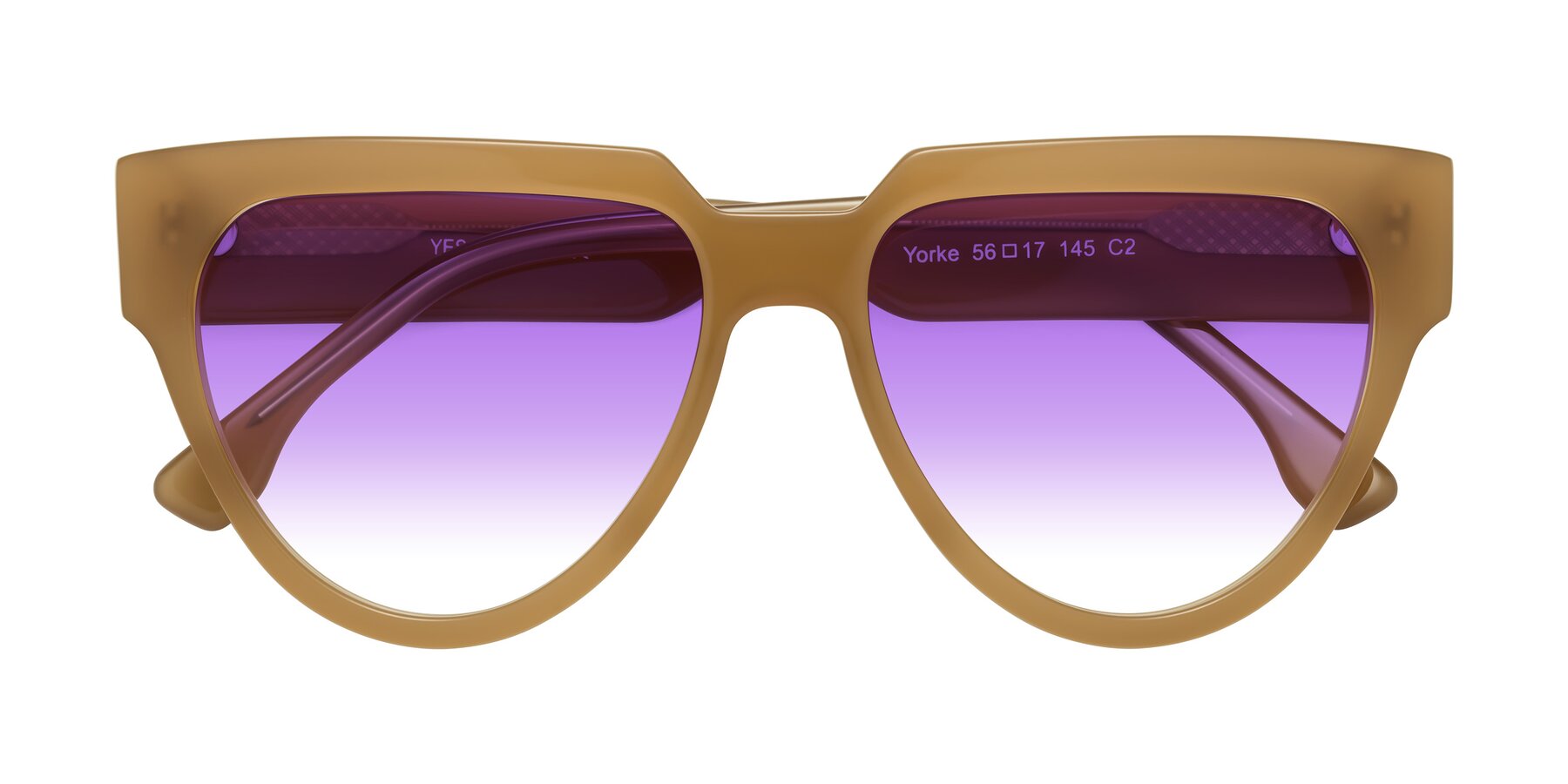 Folded Front of Yorke in Caramel with Purple Gradient Lenses