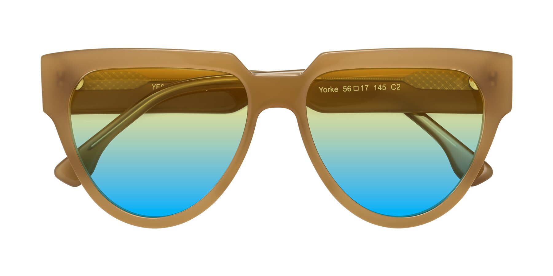 Folded Front of Yorke in Caramel with Yellow / Blue Gradient Lenses
