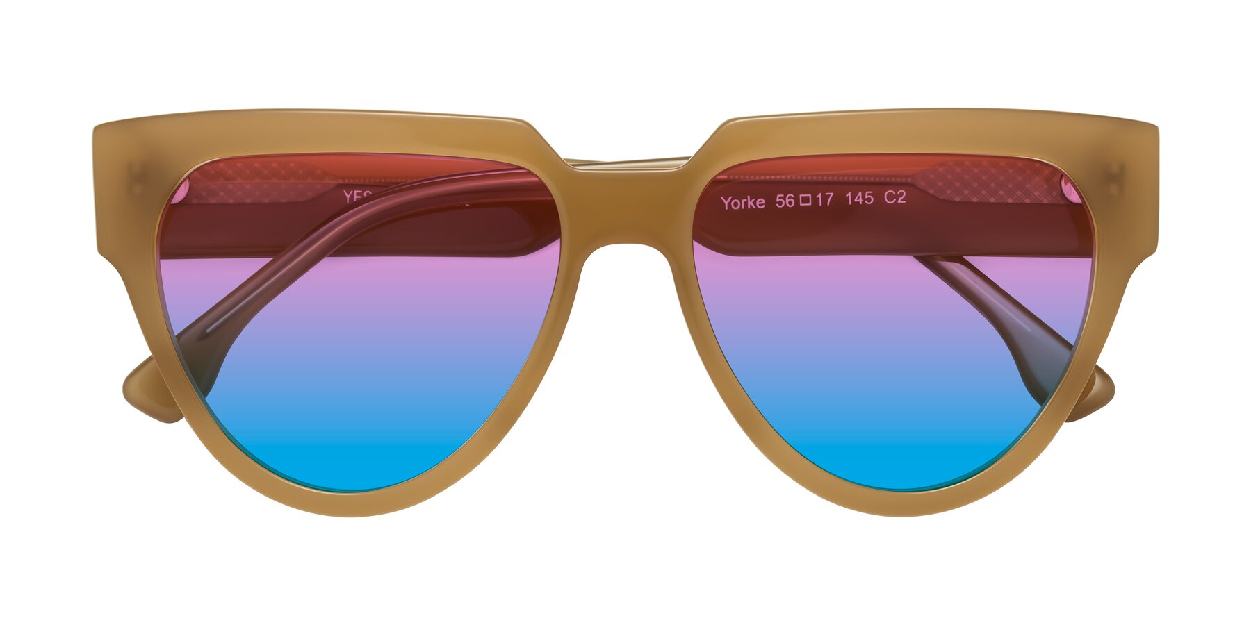 Folded Front of Yorke in Caramel with Pink / Blue Gradient Lenses