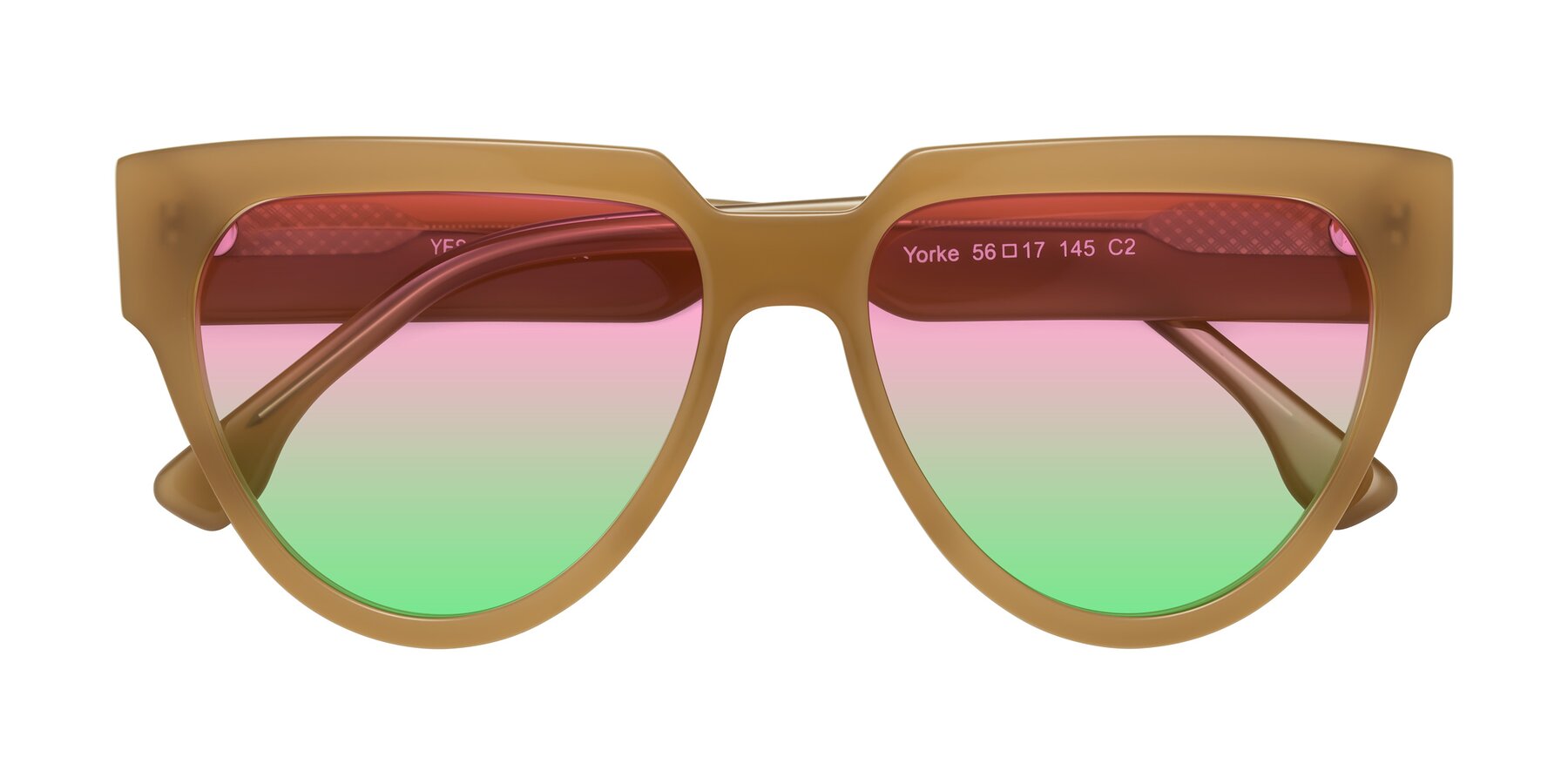 Folded Front of Yorke in Caramel with Pink / Green Gradient Lenses