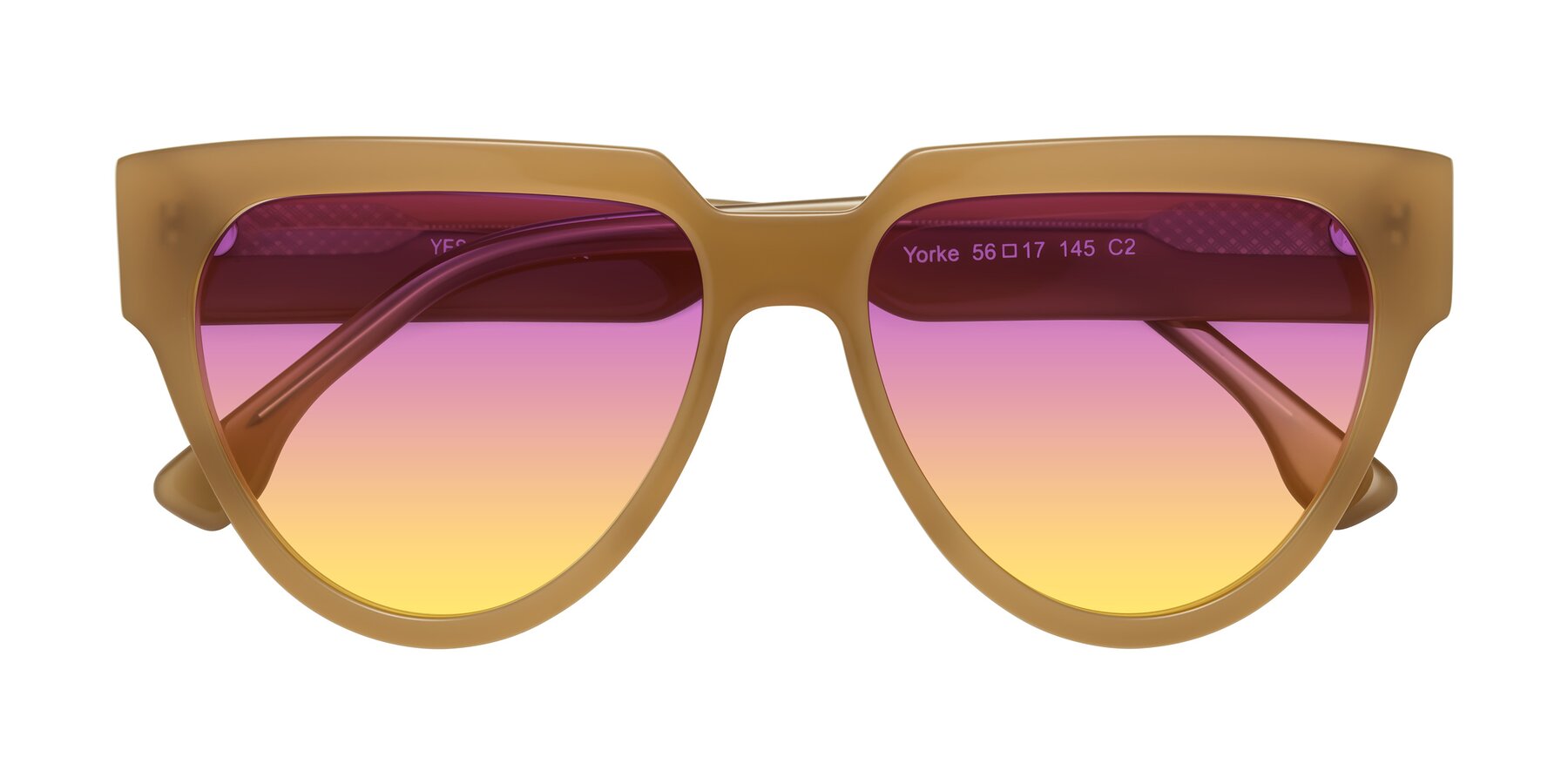 Folded Front of Yorke in Caramel with Purple / Yellow Gradient Lenses
