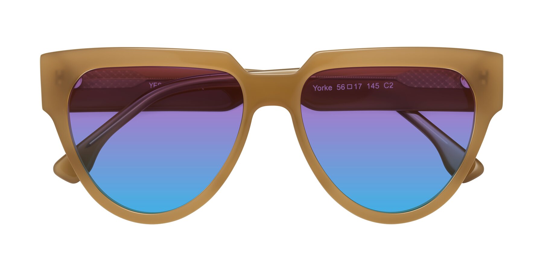 Folded Front of Yorke in Caramel with Purple / Blue Gradient Lenses