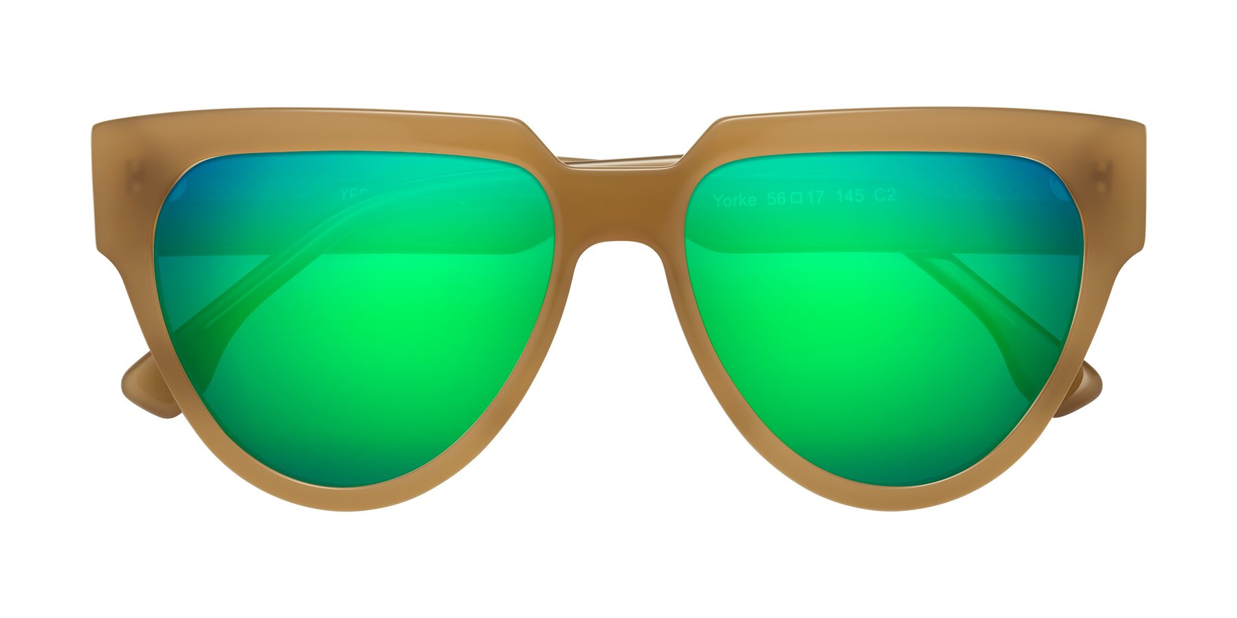 Folded Front of Yorke in Caramel with Green Mirrored Lenses