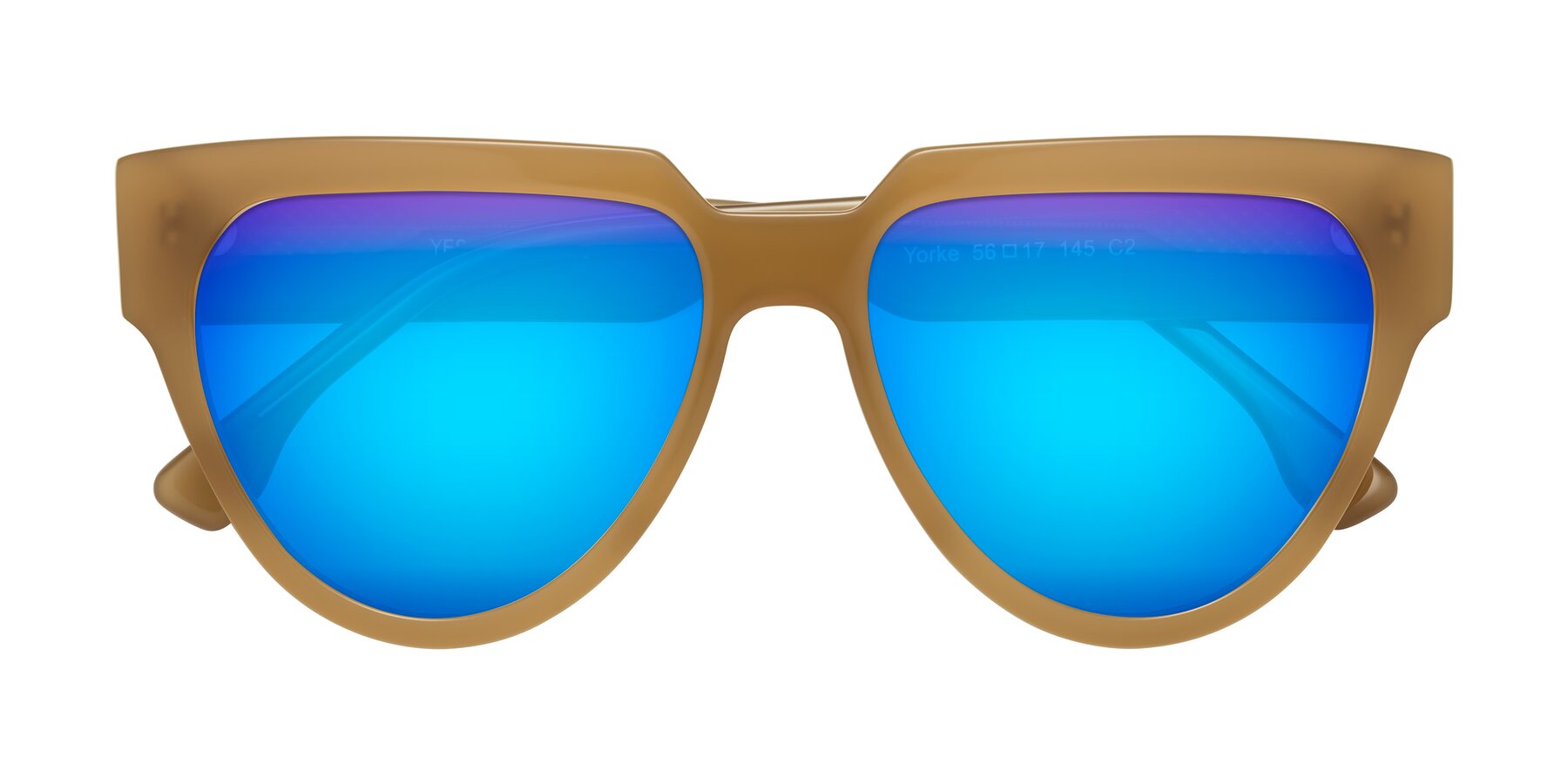 Folded Front of Yorke in Caramel with Blue Mirrored Lenses